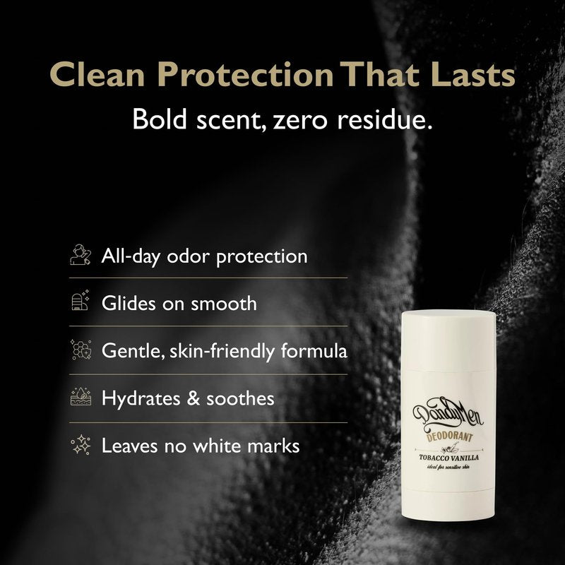DandyMen Natural Deodorant for Men | Aluminum-Free | Long-Lasting Odor Protection | For Sensitive Skin | 75g (2.6 oz) (Tobacco Vanilla)