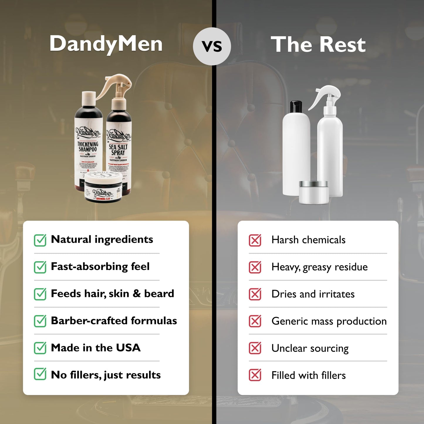 DandyMen Full Volume Hair Set for Men – Thickening Shampoo, Sea Salt Spray & Grooming Clay – 3-Step Styling Kit for Volume, Texture & Hold (Saffron Ember)