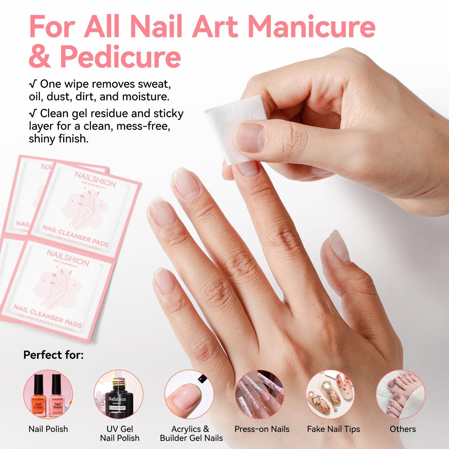 Nailshion Nail Prep Cleanser Pads, 200PCS Individually Wrapped & Lint-free
