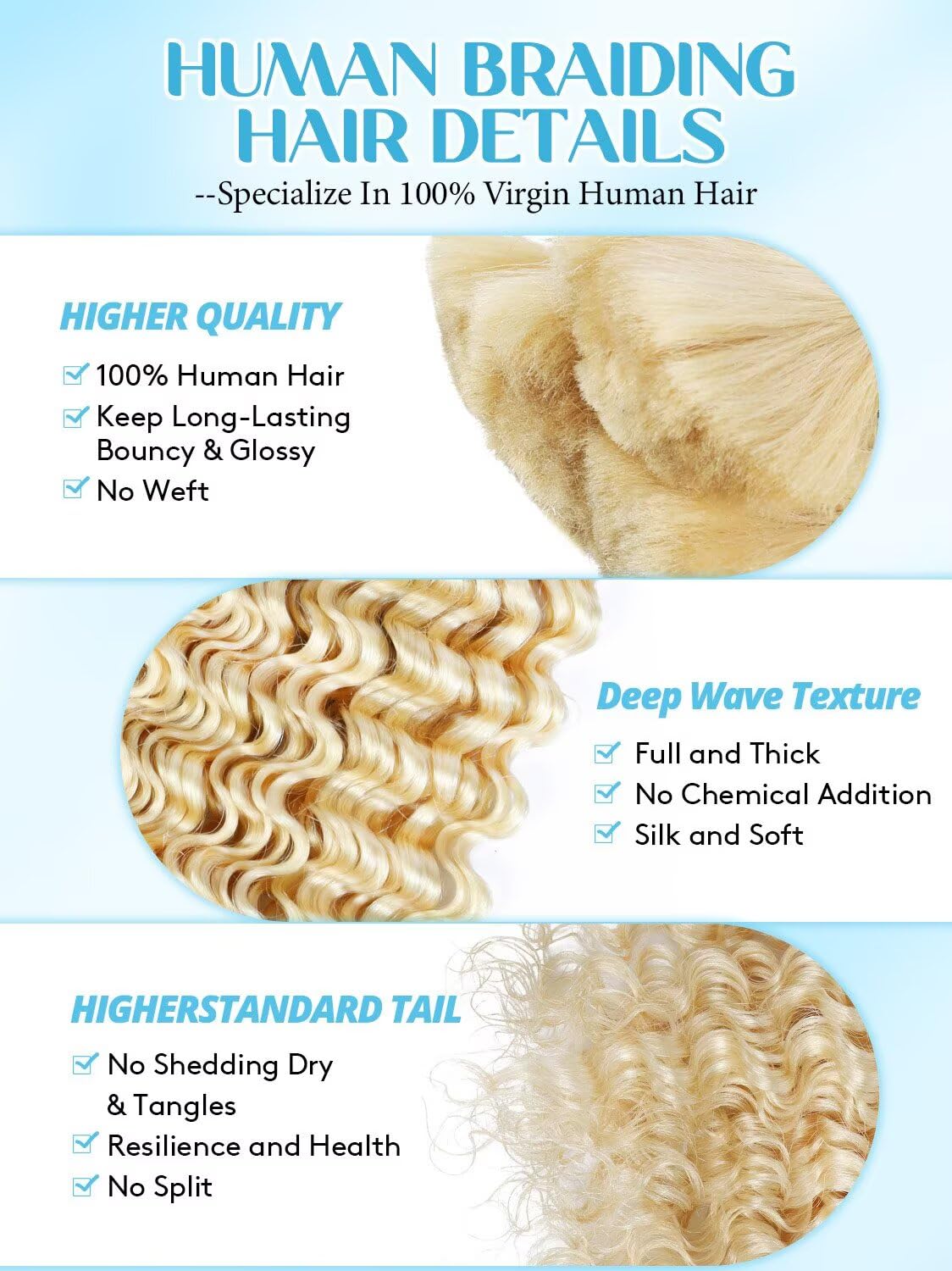 Platinum Blonde Curly Bulk Hair - 100% Unprocessed Human Hair for Braiding | 20 Inch, 100g, 2 Bundles
