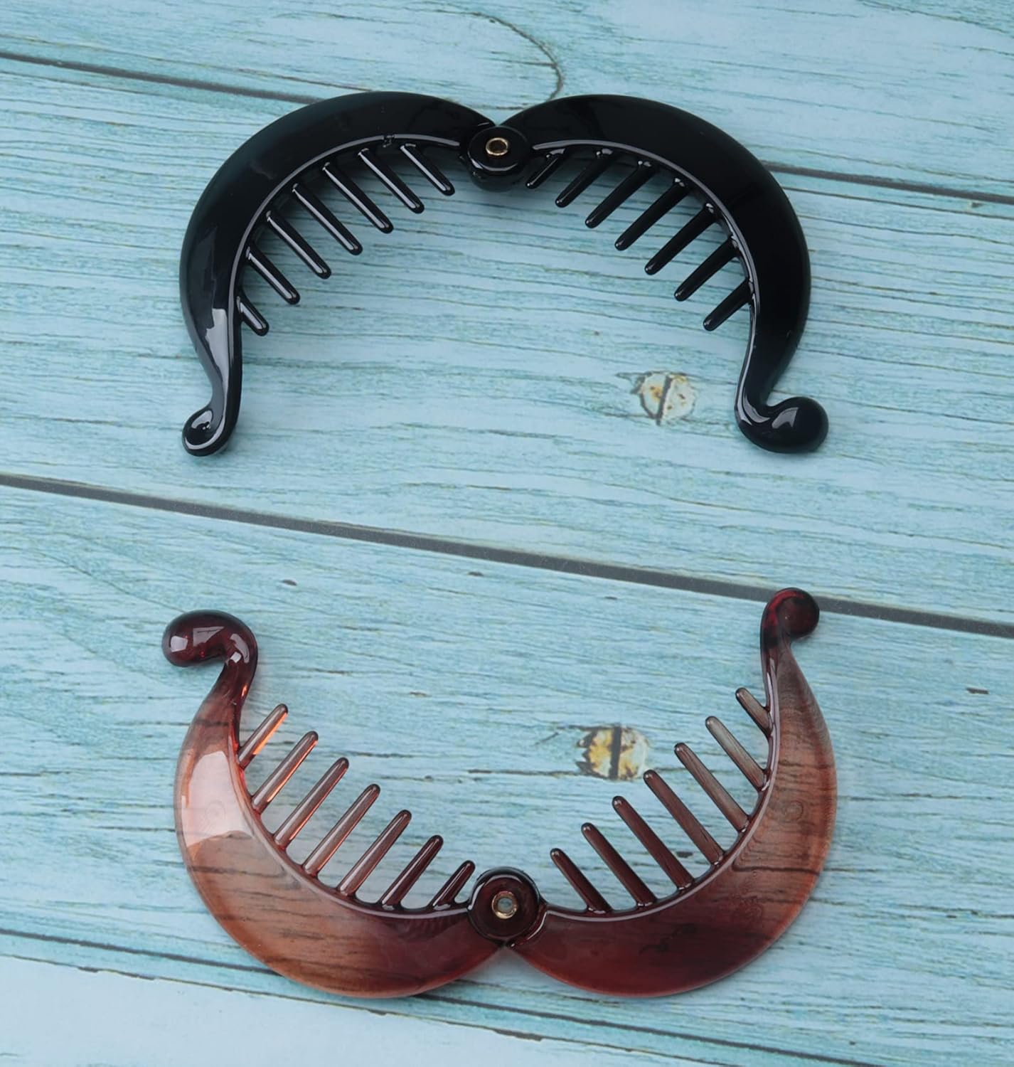 Sowaka 2 Pcs Banana Hair Clip Set - Fashionable Round Plastic Fishtail Grips for Thick Hair | Black & Brown
