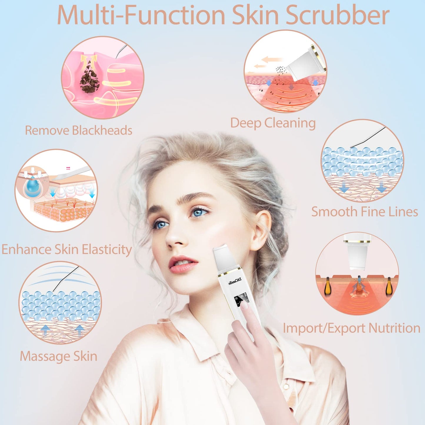 Skin Scrubber Facial Scrubber Blackhead Remover Cleaner Skin Spatula Skin Scraper (White&Gold)