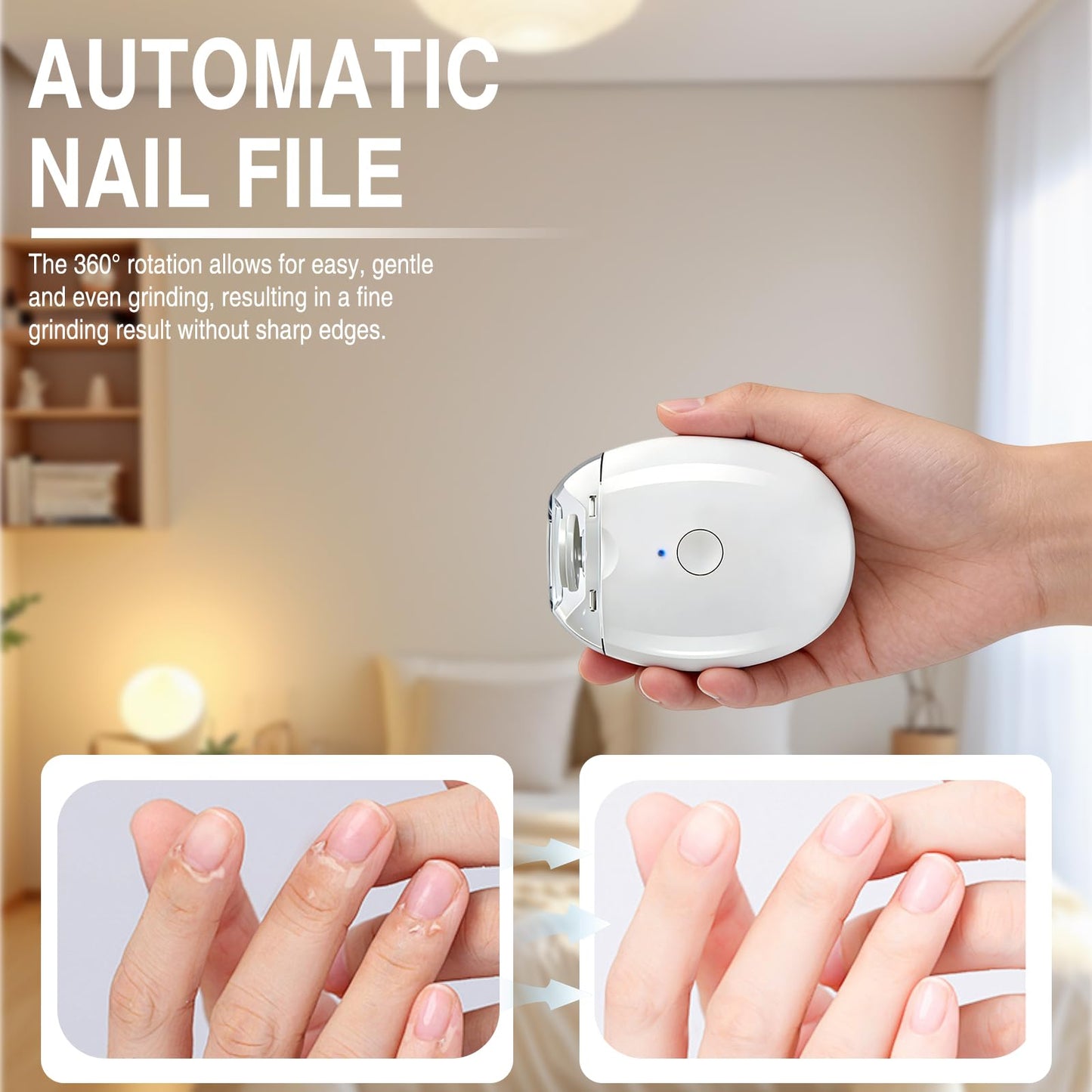 2Pcs Universal Automatic Fingernail Grinder,Portable Electric Nail Clipper,360° Silent Auto Fingernail Cutter and Polishing with LED Light and 3 Speeds for Whole Family