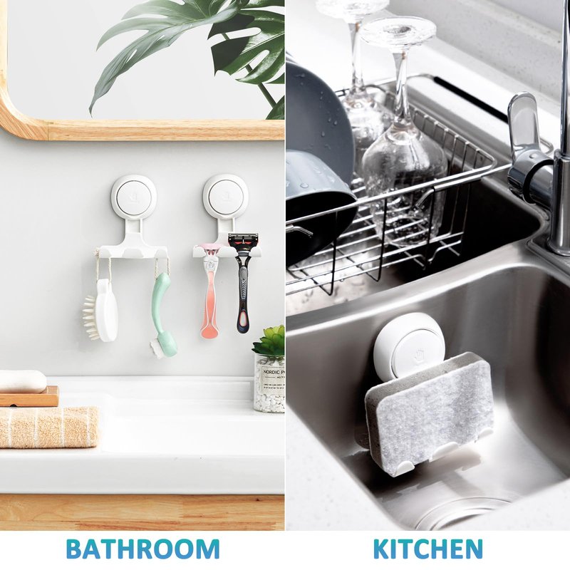 TAILI Suction Cup Razor Holder in Shower 2 Pack, Towel, Loofah, Shaver Holder for Bathroom Wall, Powerful Suction Cup Shower Hooks, Easy to Install and Reuse, White