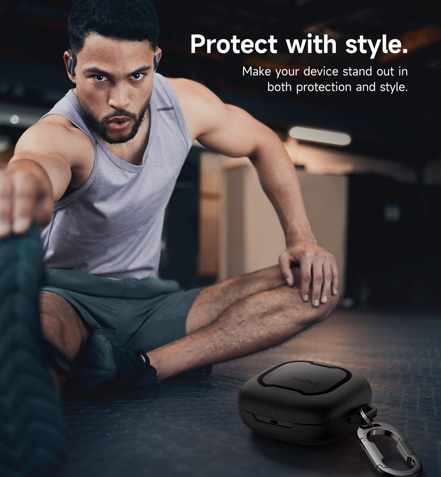 SURITCH for SHOKZ New OpenFit 2 Case Cover, Magnetic Locking Cases for SHOKZ OpenFit 2 Open-Ear Headphones, Shockproof Bumper Protective Covers with Carabiner & Keyring & Cleaner Kit, Black