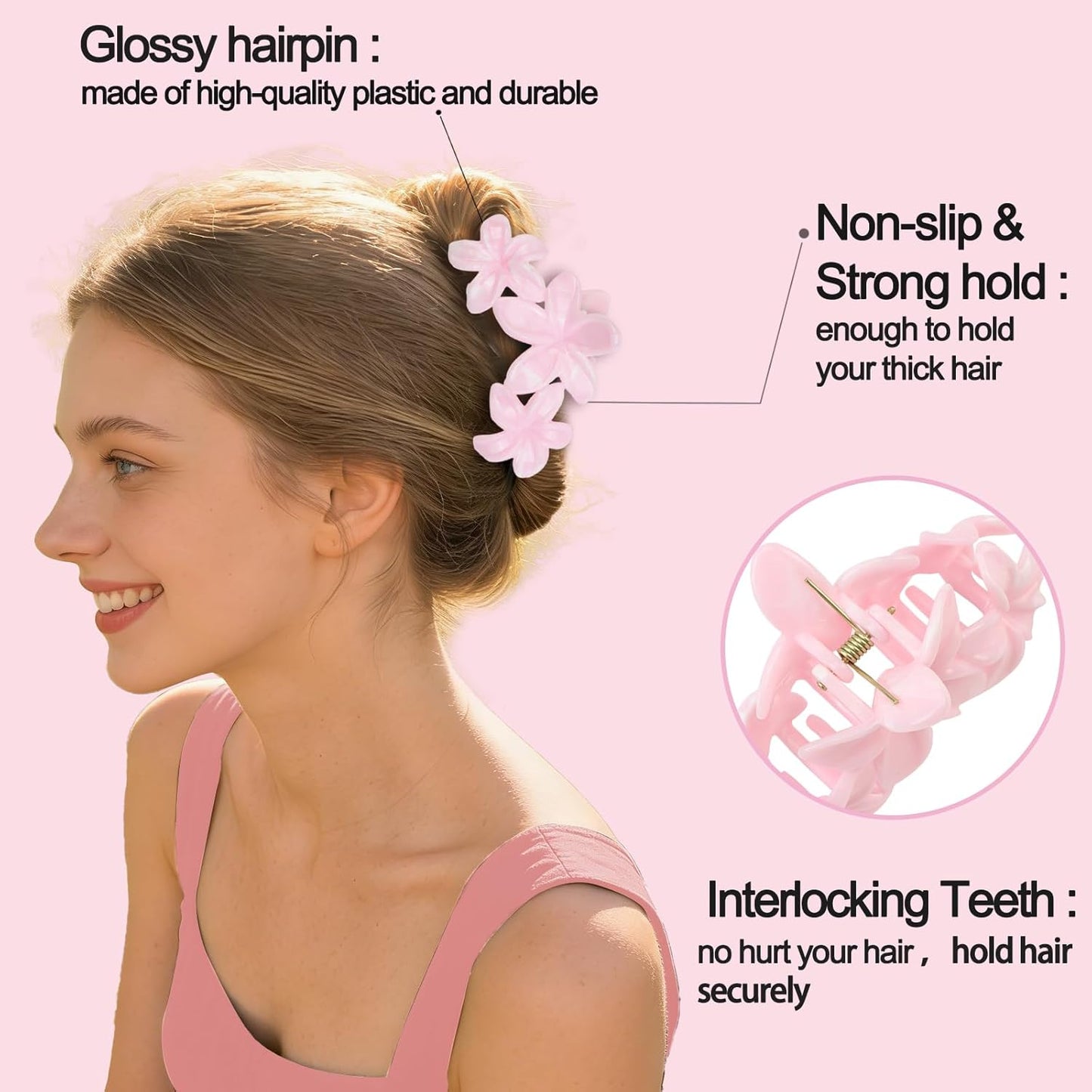 Cute Hawaiian Flower Claw Hair Clips - 4Pcs Large Clips for Thick or Thin Hair | Pink & Red Beach Accessories