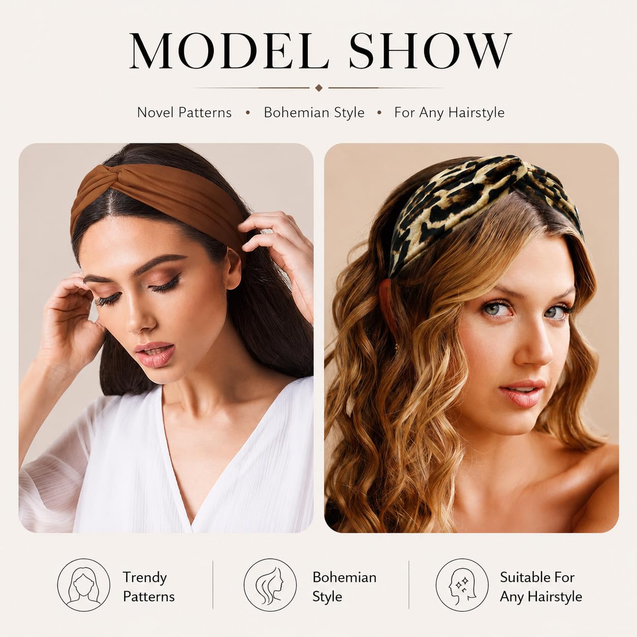 Kachanaa Boho Criss Cross Headbands for Women Vintage Bandana Headbands Hair Band Head Wrap
