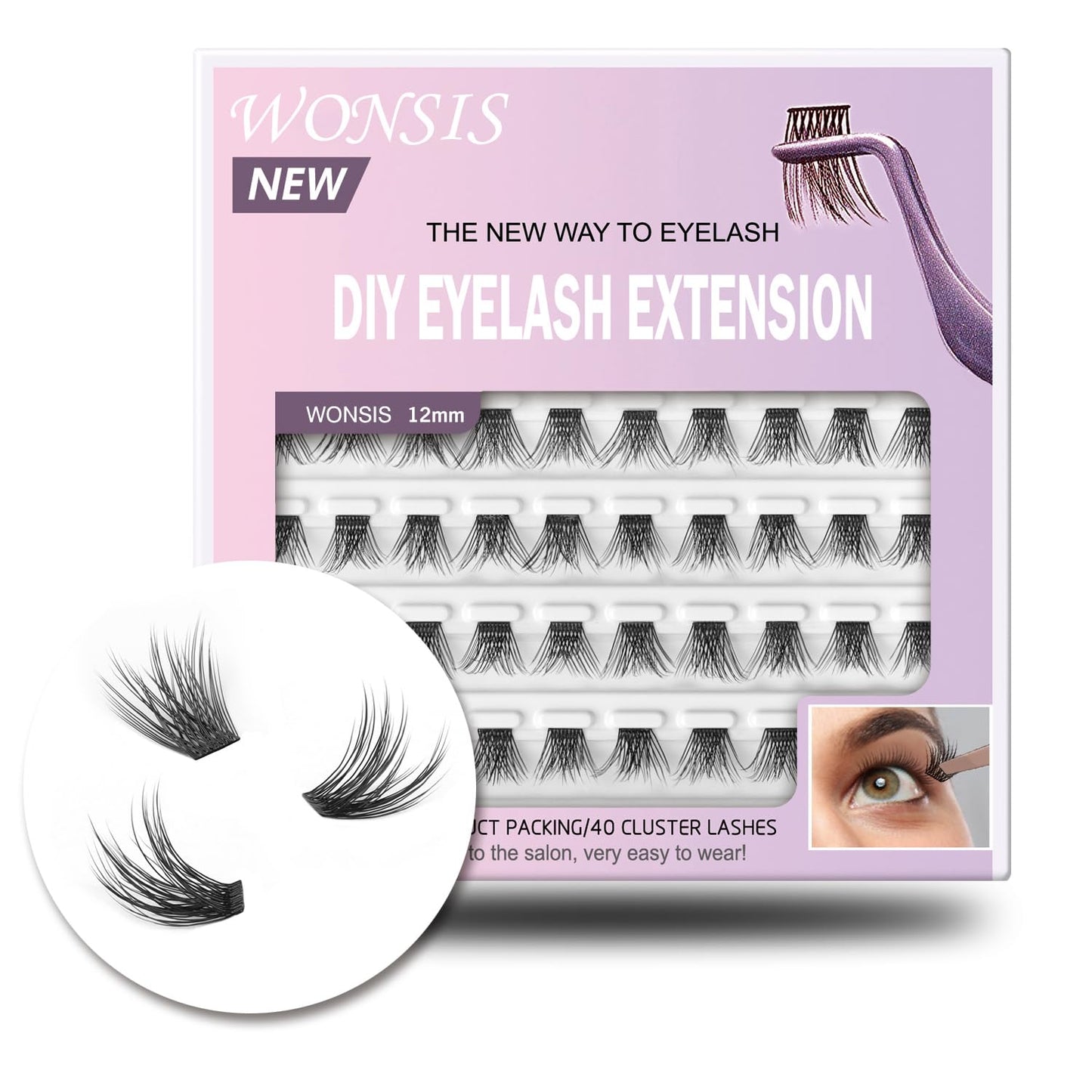 DIY Eyelash Extensions - Reusable Volume Lash Clusters for Natural Wispy Look | C Curl 14mm Pack