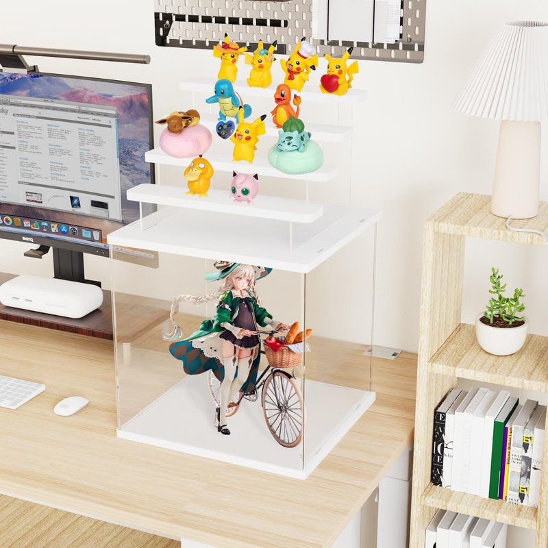 Nynelly Acrylic Display Case for Collectibles, 5 Tier Clear Display Box Stand with Door, Assemble Countertop Showcase Dustproof Storage Box for Minifigures, Funko Pop, Miniature, Hot Wheels,White