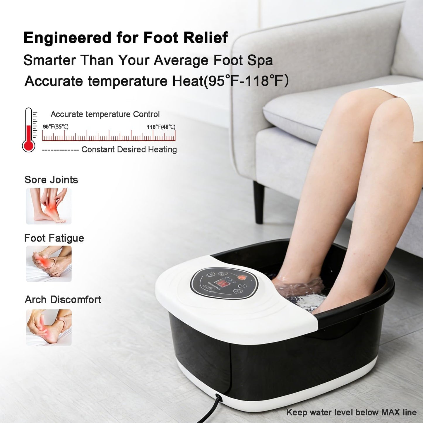 Foot Spa Bath Massager - Heated Shiatsu Roller with UV Ozone & Oxygen Bubbles | Stress Relief Soaking Tub for Home Use