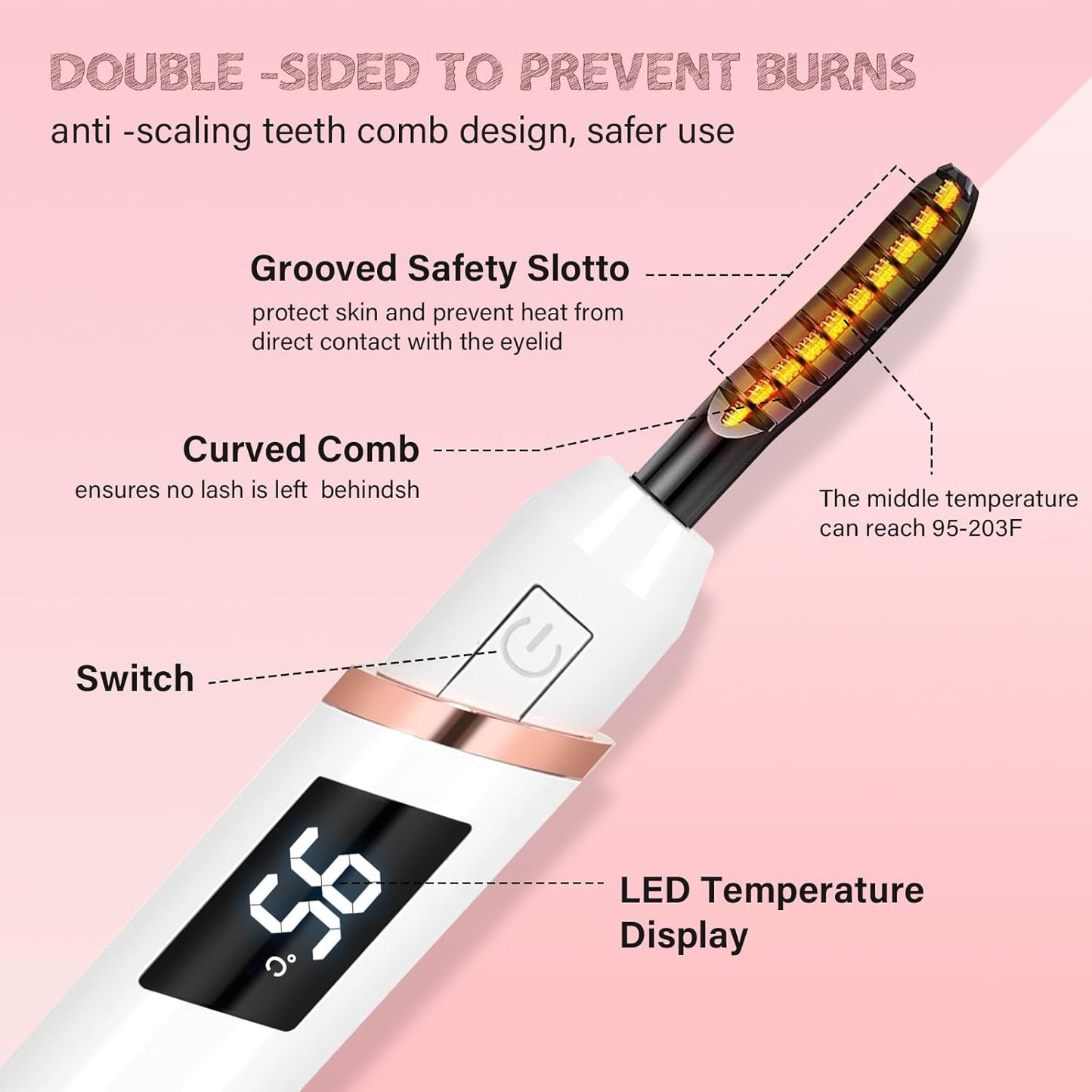 Heated Eyelash Curler - Electric Lash Curler with 10s Fast Heating & 4 Temp Settings | USB-C Rechargeable, Ergonomic Design