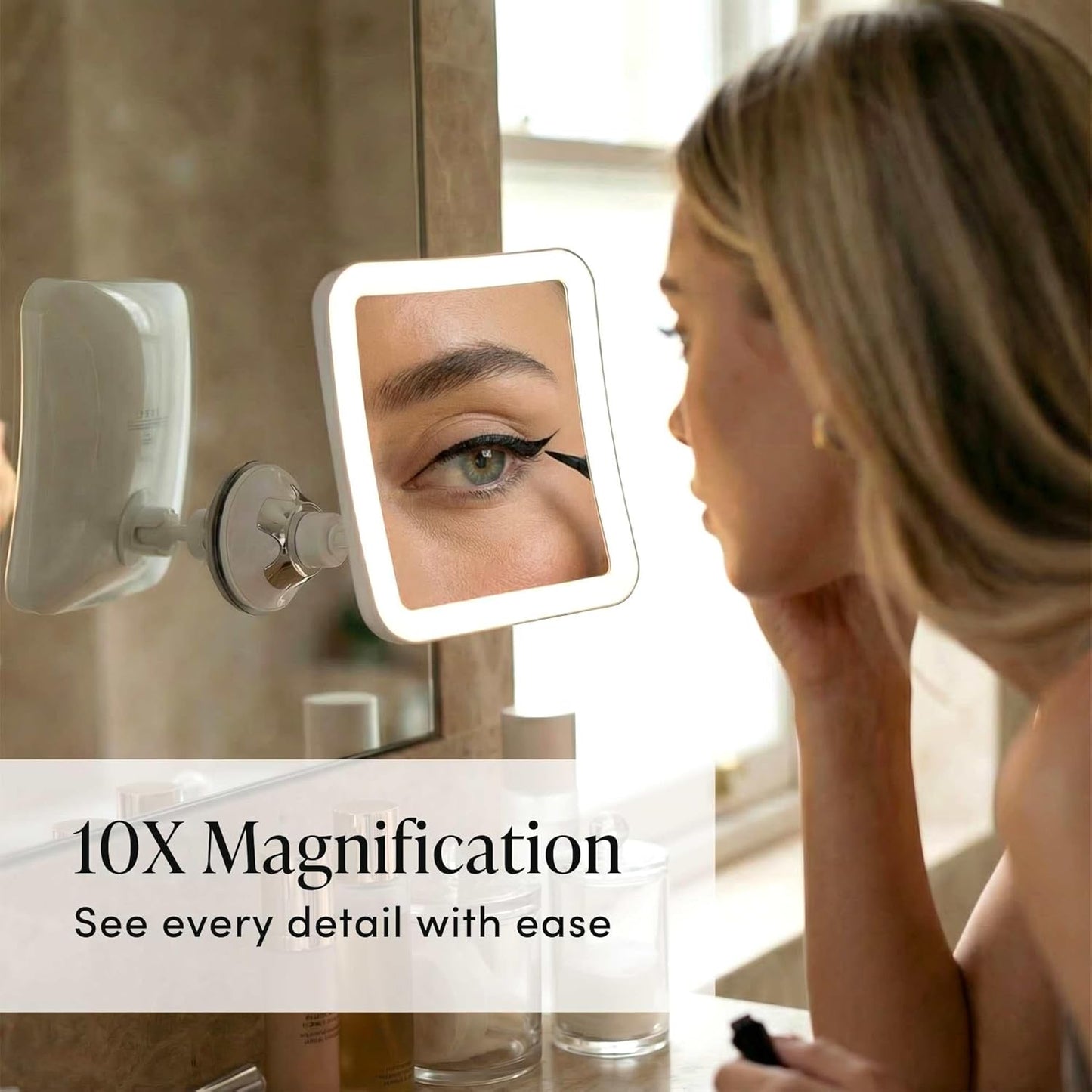 Fancii 10X Magnifying Lighted Makeup Mirror - Compact Cordless Vanity Mirror | 6.5" Wide, 360° Rotation