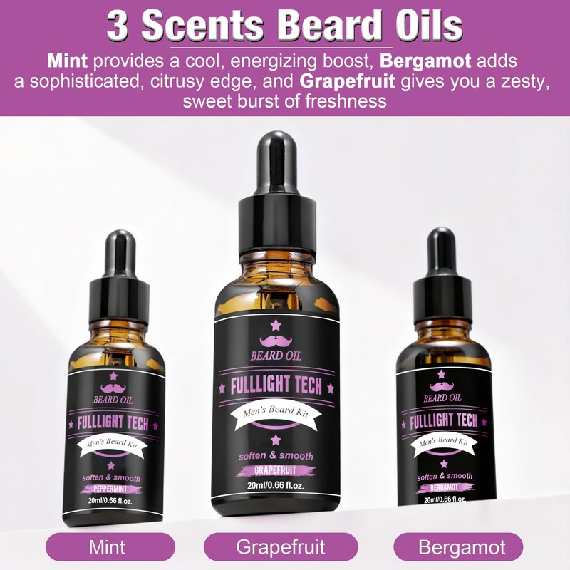 Boyfriend Birthday Gifts,Beard Care Kit Includes 3 Scented Beard Oil,Grapefruit Beard Shampoo & Balm, Brush, Comb,Scissors,Cool Men Stuff Christmas Stocking Stuffers Gifts for Men Him Dad Husband