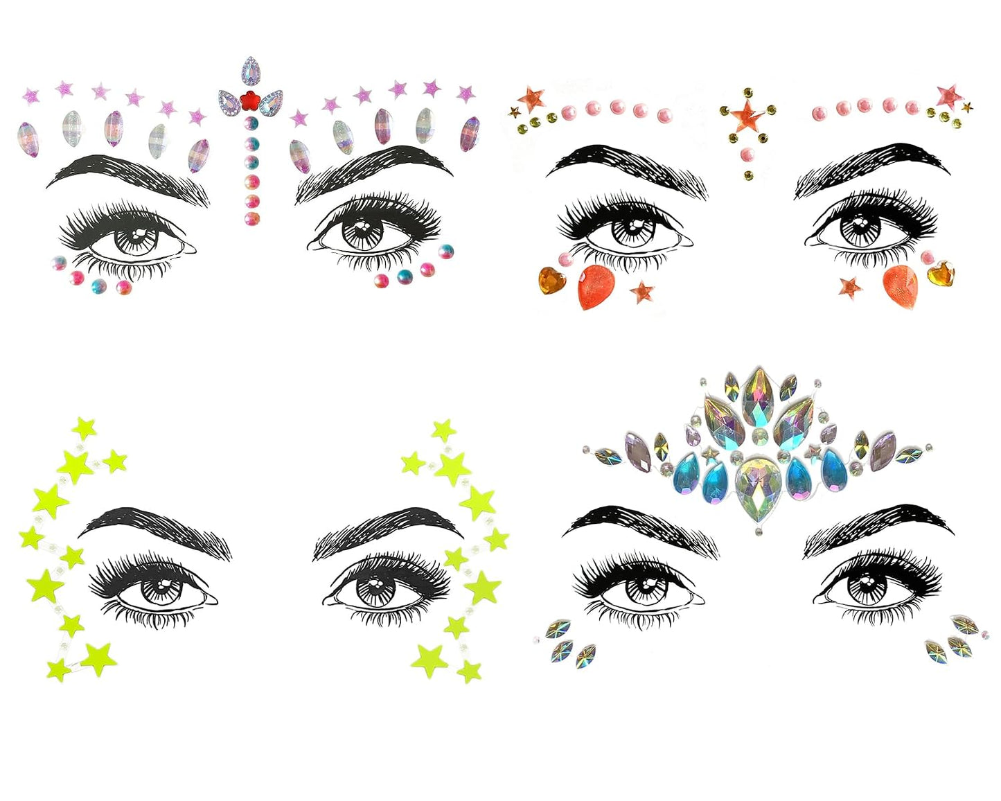 Gemstone Face Stickers - 8 Pcs Rhinestone Face Jewels for Festivals | Halloween & Christmas Party Decor