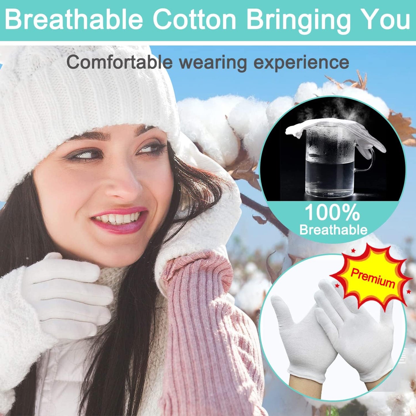 Cotton Kids Gloves - 24-Pack Soft White Moisturizing Eczema Gloves for Dry Hands | X-Small
