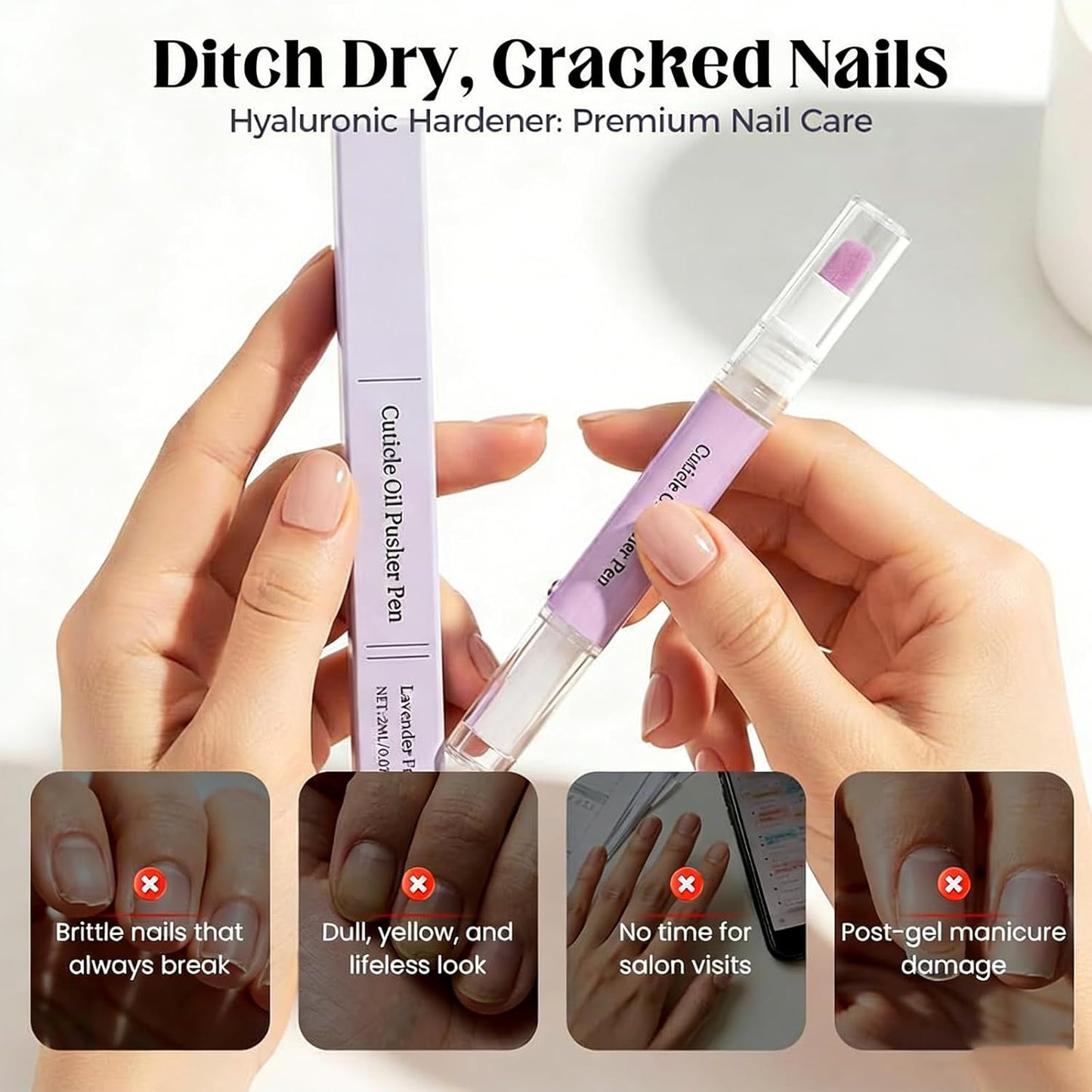 Cuticle Oil Pusher Pen - 2-in-1 Nail Care Tool for Dry Damaged Nails | Instant Cuticle Remover & Moisturizer