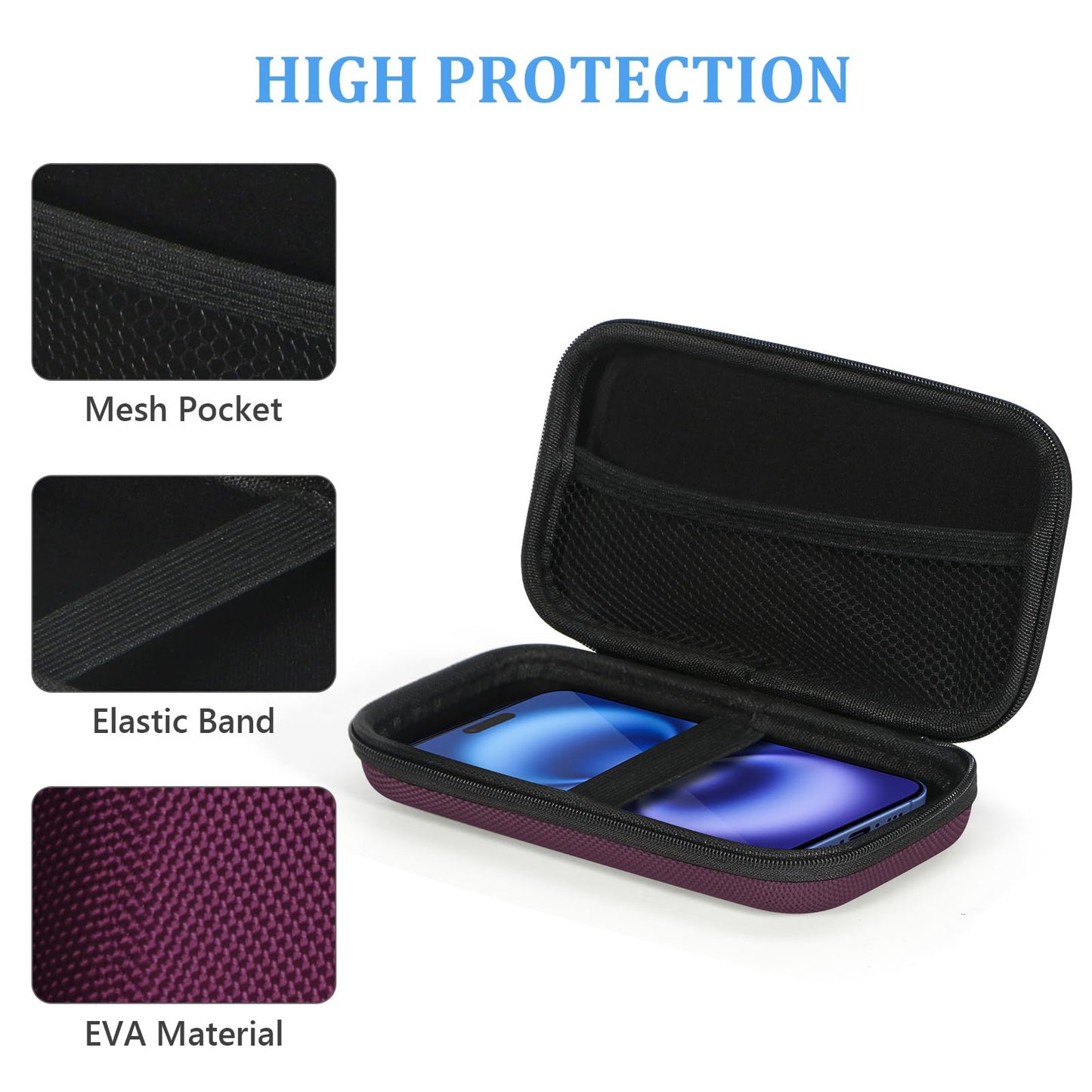 Hard EVA Carrying Case - GLCON Protective Electronic EVA Storage Case for Power Bank, Charger, Earbuds, Cell Phone, Battery - Portable Small Travel Bag with Mesh Inner Pocket + Zipper Enclosure