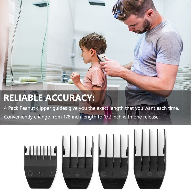 Professional Peanut Clipper Guards - 4-Piece Clipper Guides For Wahl Peanut, Trimmer Cutting Guides Set - Competible with Peanut Blade, Black
