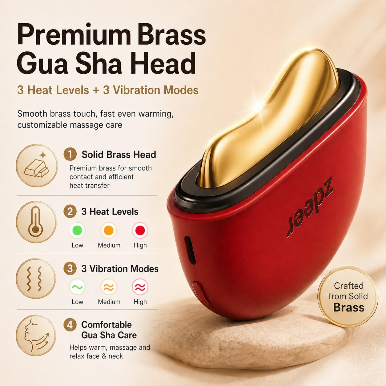 Electric Heated Gua Sha Facial Sculpting Tool - Vibration & LED Red Light Therapy Massager | Includes 2 × 10ml Massage Oil, Red