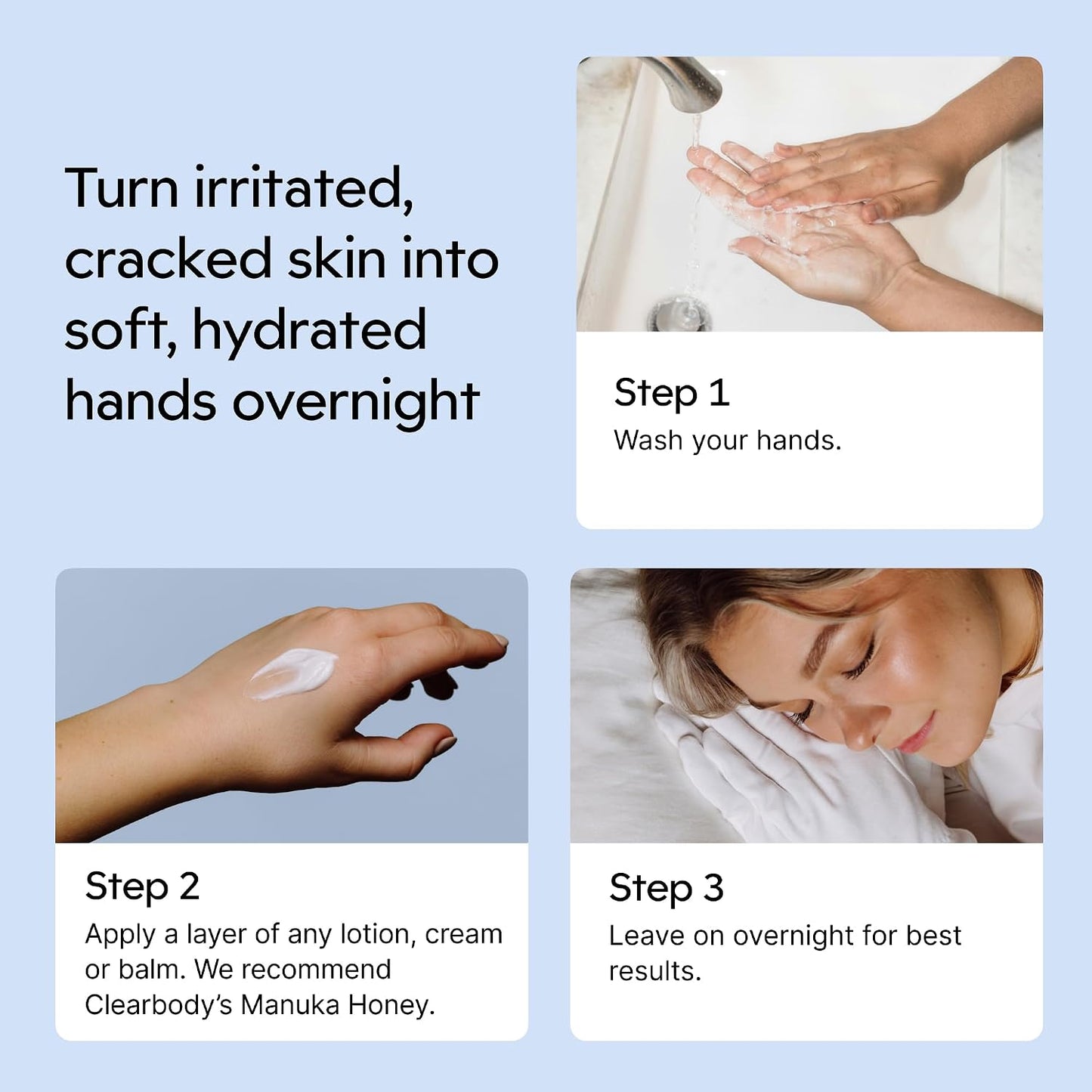 Clearbody Organics 100% Organic Cotton Gloves for Dry Hands - Breathable Eczema Moisturizing Gloves | 5 Pairs, Size M