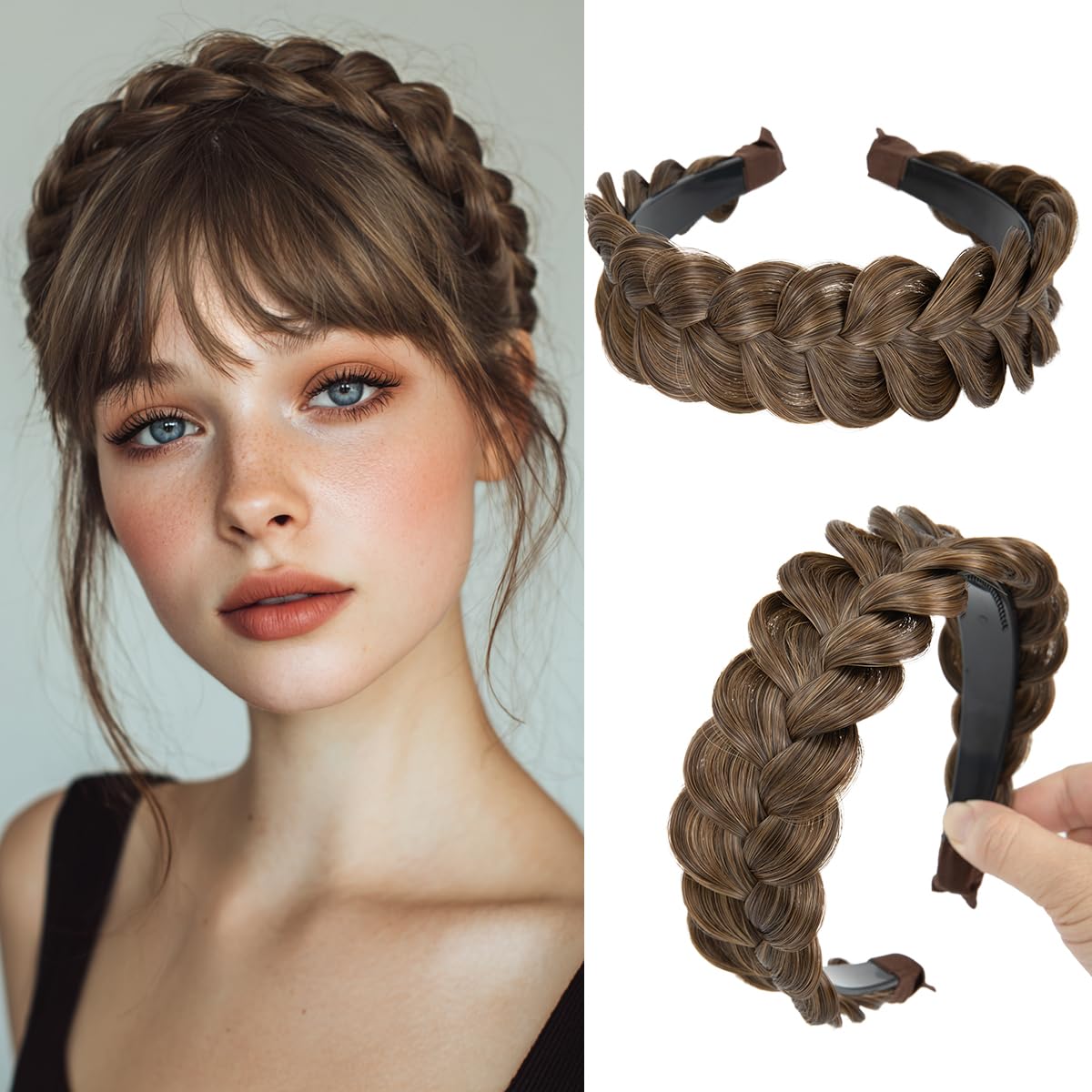 Wide Braided Headbands for Women - Handmade Synthetic Hair Hoops | Chocolate Color, 1PC