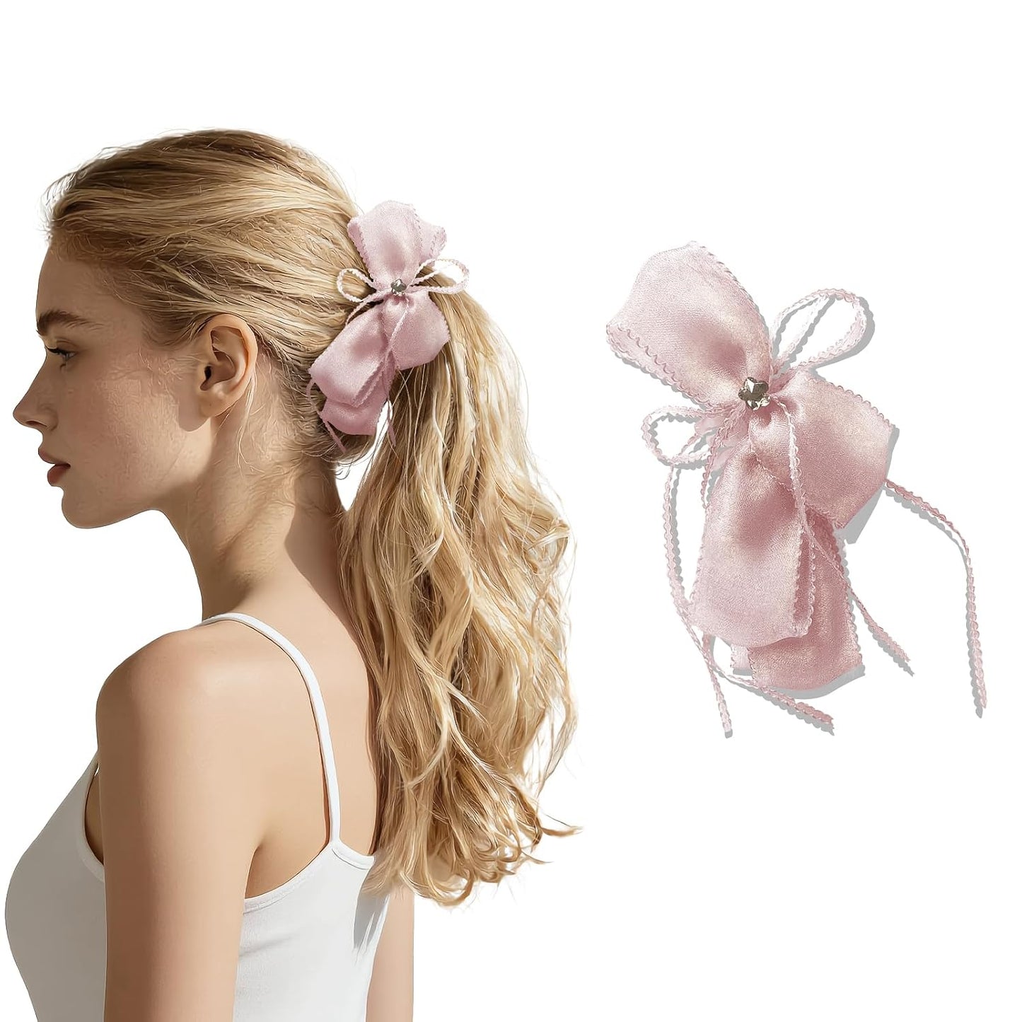 Banana Clips for Women - Cute Satin Polka Dot Hair Bow Claw Clips | Perfect for Thick & Thin Hair - Seersucker Yellow