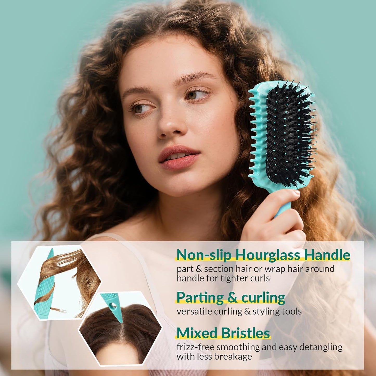 Curl Defining Brush - Curly Hair Detangler for Effortless Styling | Reduces Frizz on All Hair Types