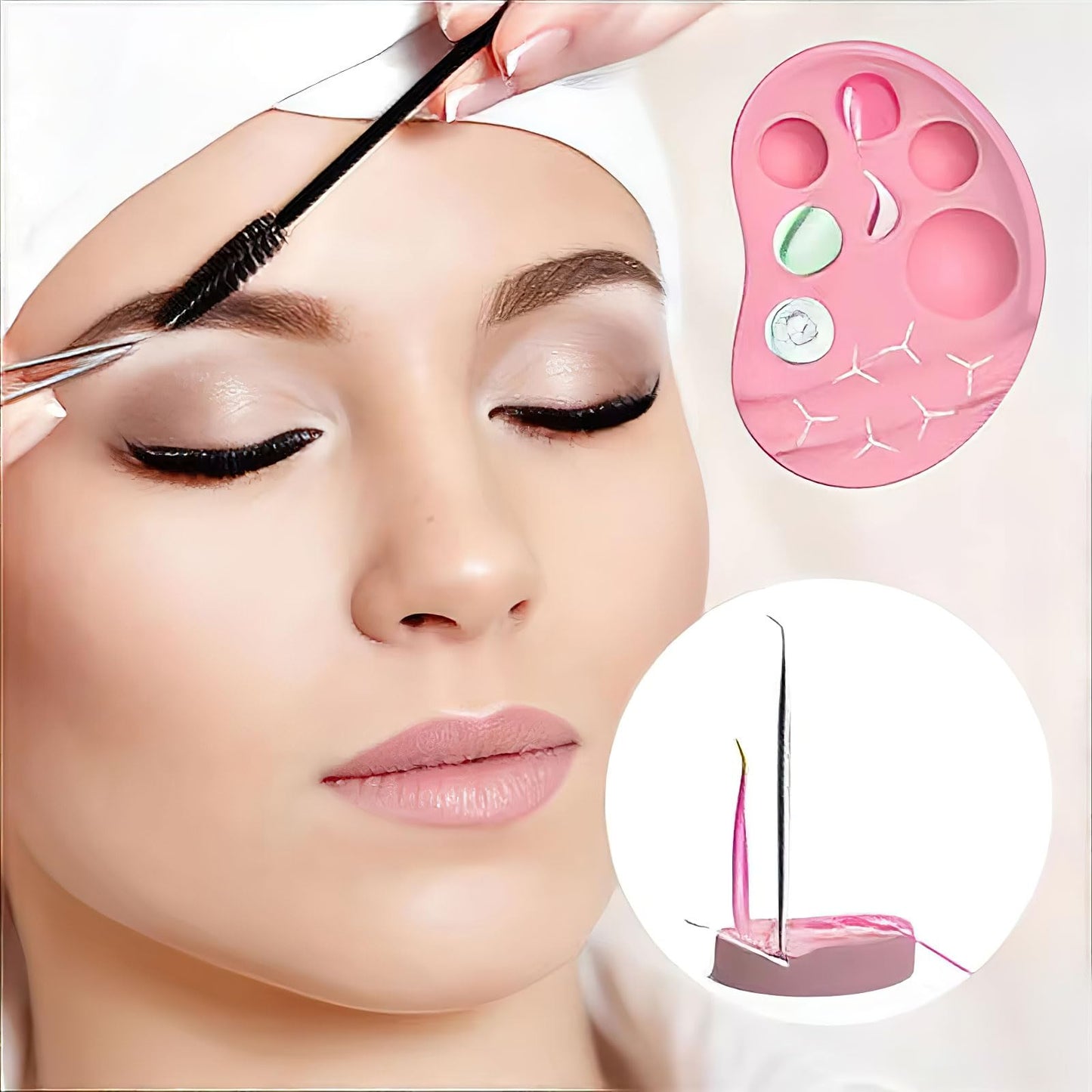 Silicone Nail Art Palette Multi-Function Polish Gel Mixing Tray Silicone Nail Stamping Plates Foundation Eyelash Painting Gels Palette for Cosmetics Brow Makeup Tool(Pink)