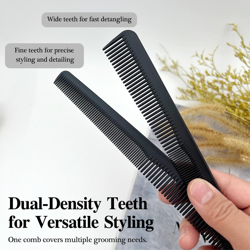 8-Pack 7.09" Black Pocket Barber Comb Set – Beard, Mustache, Hair & Sideburn Styling Combs for man