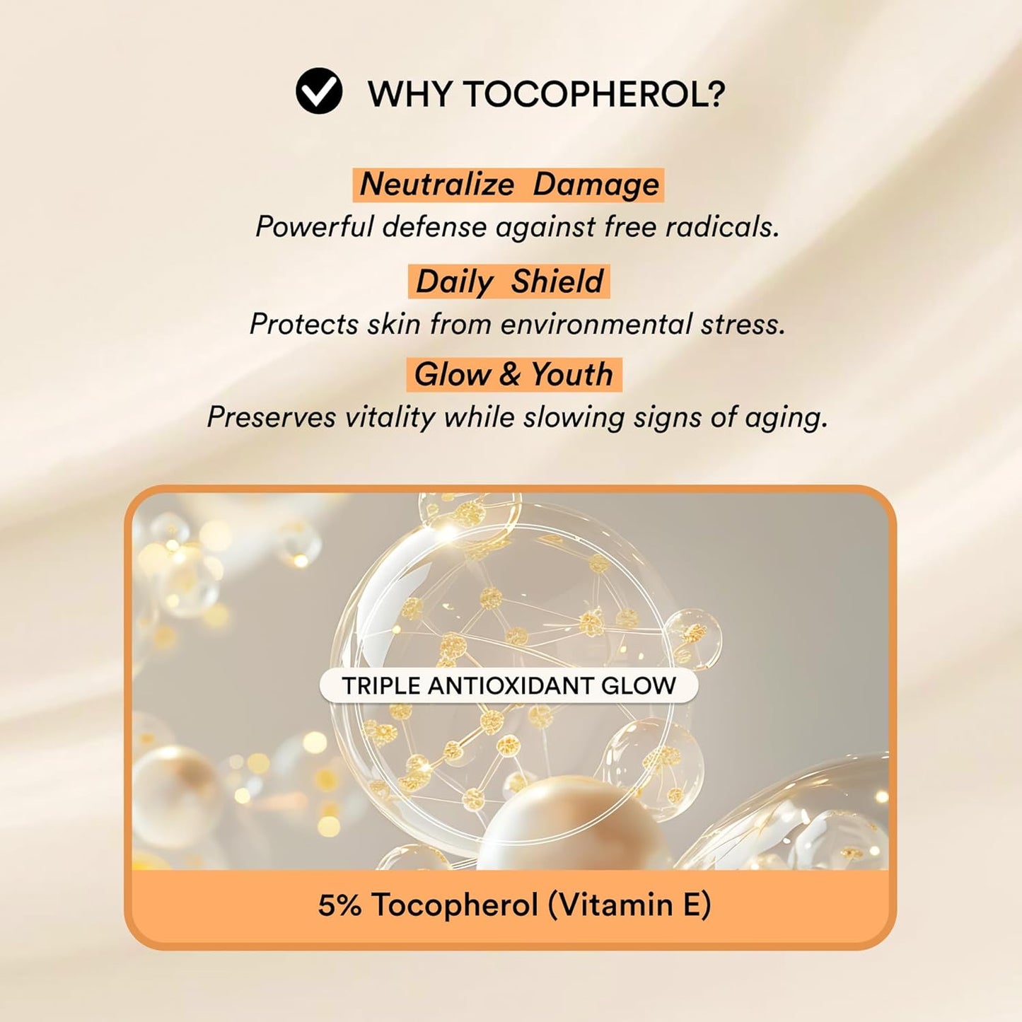 Tocopherol Vitamin E Face Serum - Brightening Antioxidant Care with Glutathione & Vitamin C | 1.69 fl. oz | Improves Skin Texture & Resilience