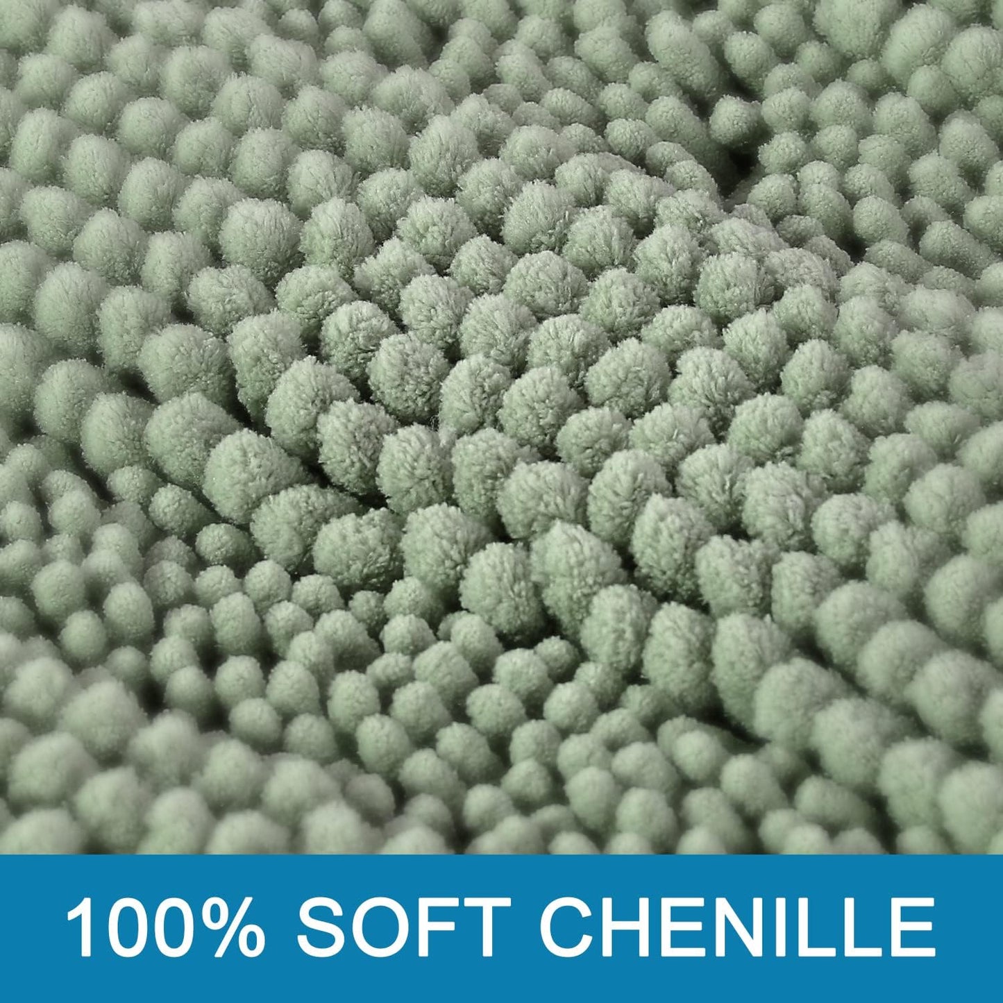 Sage Bathroom Rugs Set - Extra Thick Chenille Shaggy Mats | Non-Skid Bath Mats (32"x20" & 24"x17")