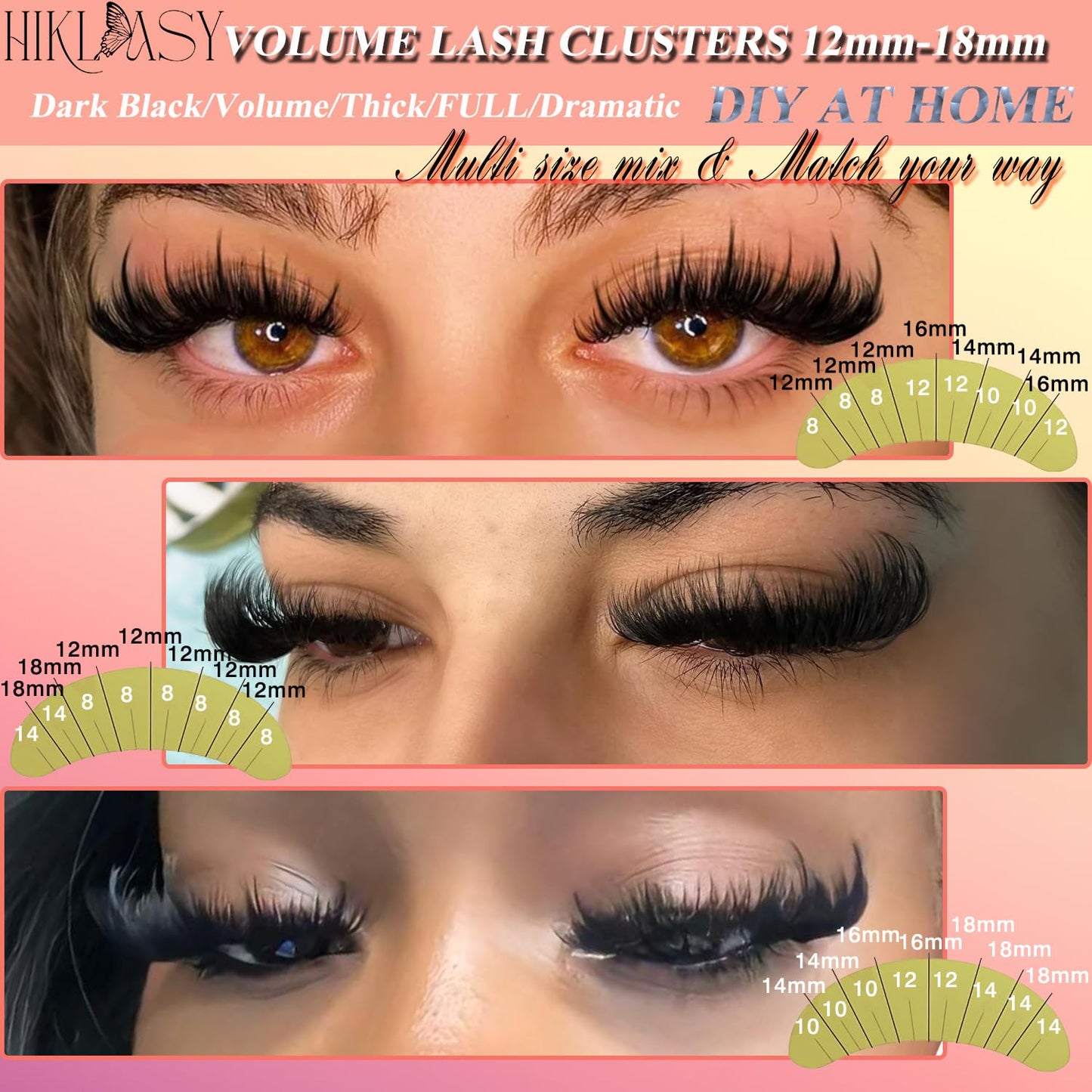 New Lash Clusters With Spikes 120D Wispy Manga Style 12-18mm Spiky Lash Cluster Bold Eyelash Extensions Locked Root Reusable Volume Spike Lashes Clusters D Curve DIY Salon Level For Gifts By Hiklasy