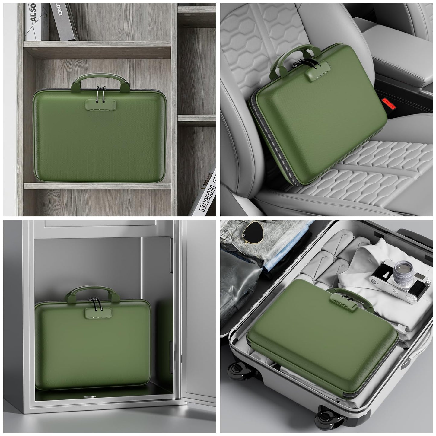 DocSafe Fireproof File Organizer with Lock, Hard-Shell Case Fireproof Document Box with 13 Pocket Accordion File Folder, Portable Home Office Travel Safe Storage for Important Documents Laptop Green