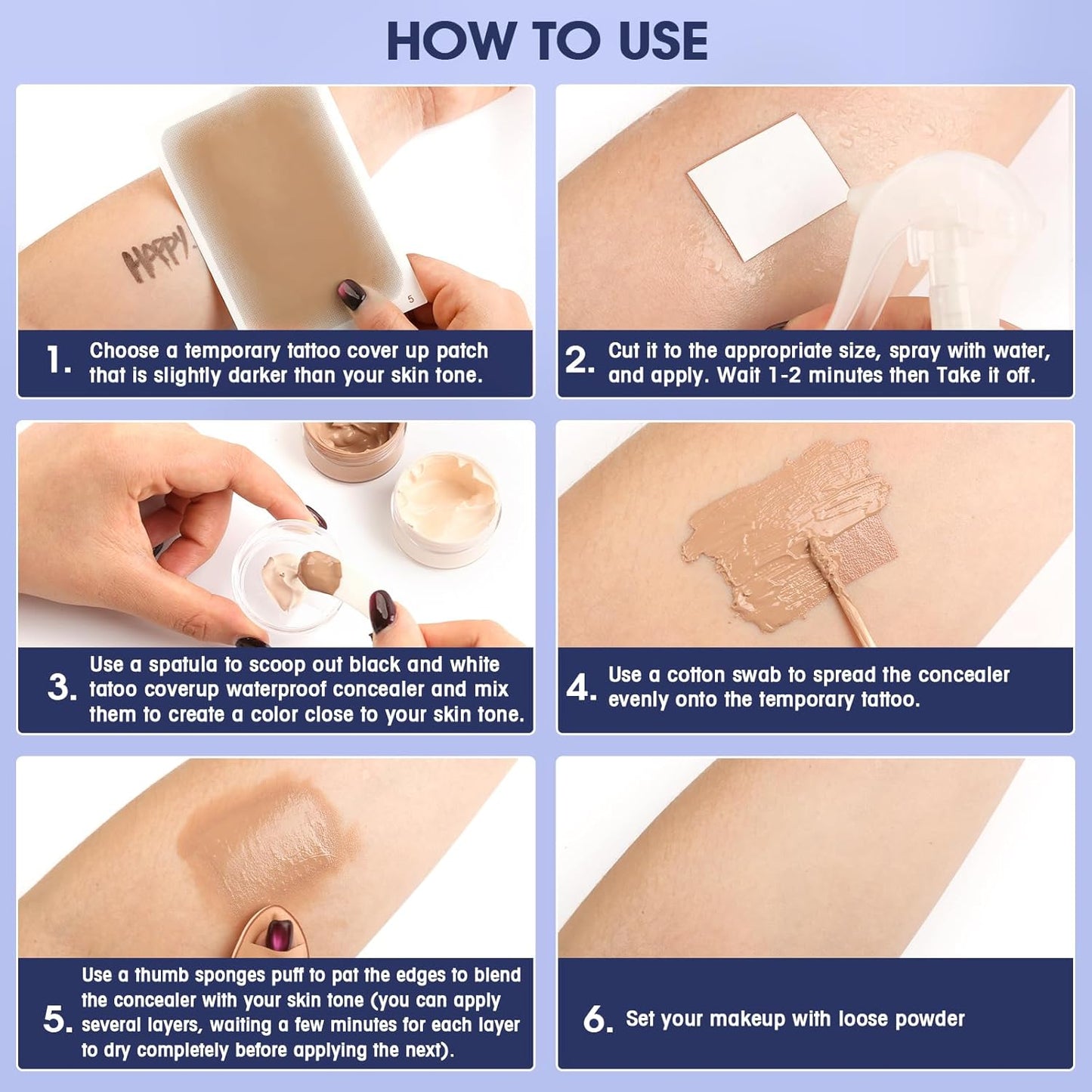 Tattoo Cover Up Makeup - Waterproof Cream for Body & Face | Blendable Light & Dark Shades with Sponges & Mixing Tool