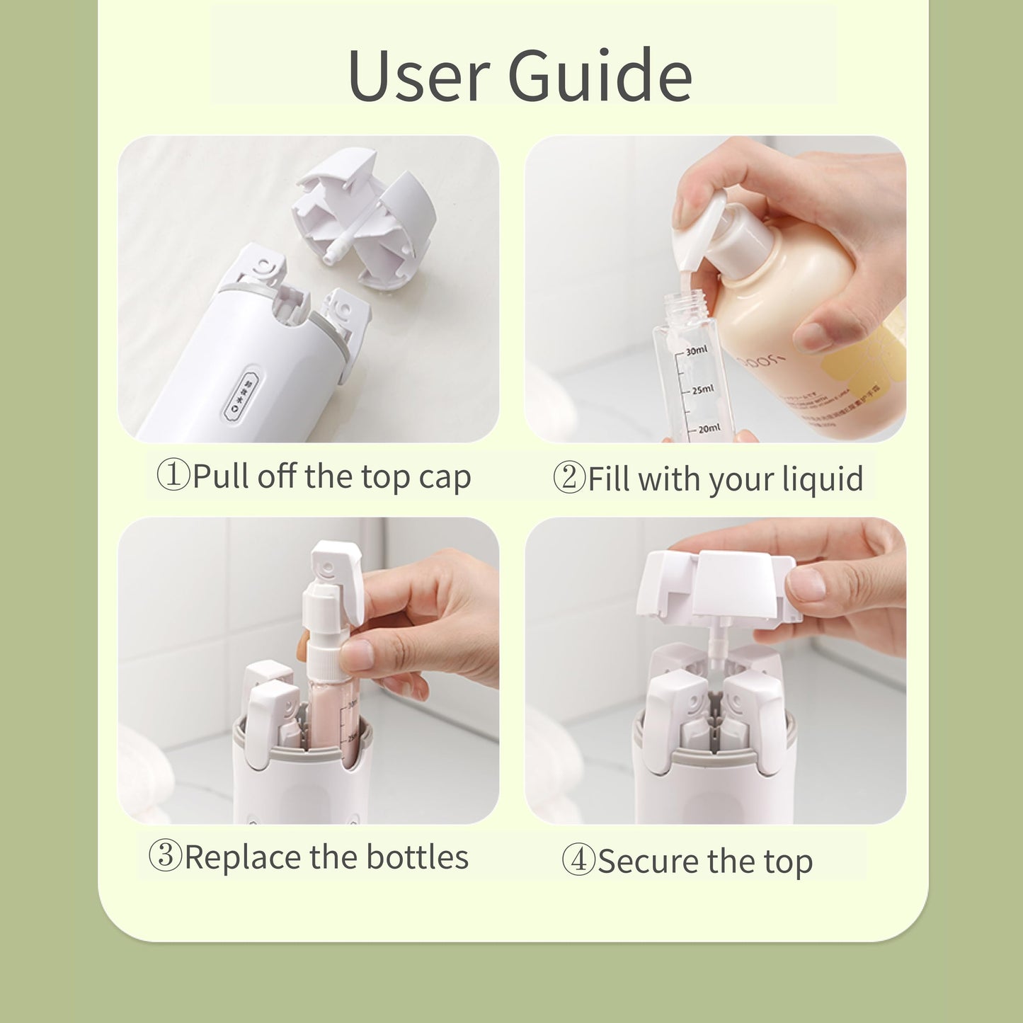 4-in-1 Travel Bottles for Toiletries, Portable Leakproof Pump Dispenser with Foldable Locking Pump, TSA Compliant Refillable Travel Containers for Shampoo, Conditioner, Lotion & Skincare(Key Lime)