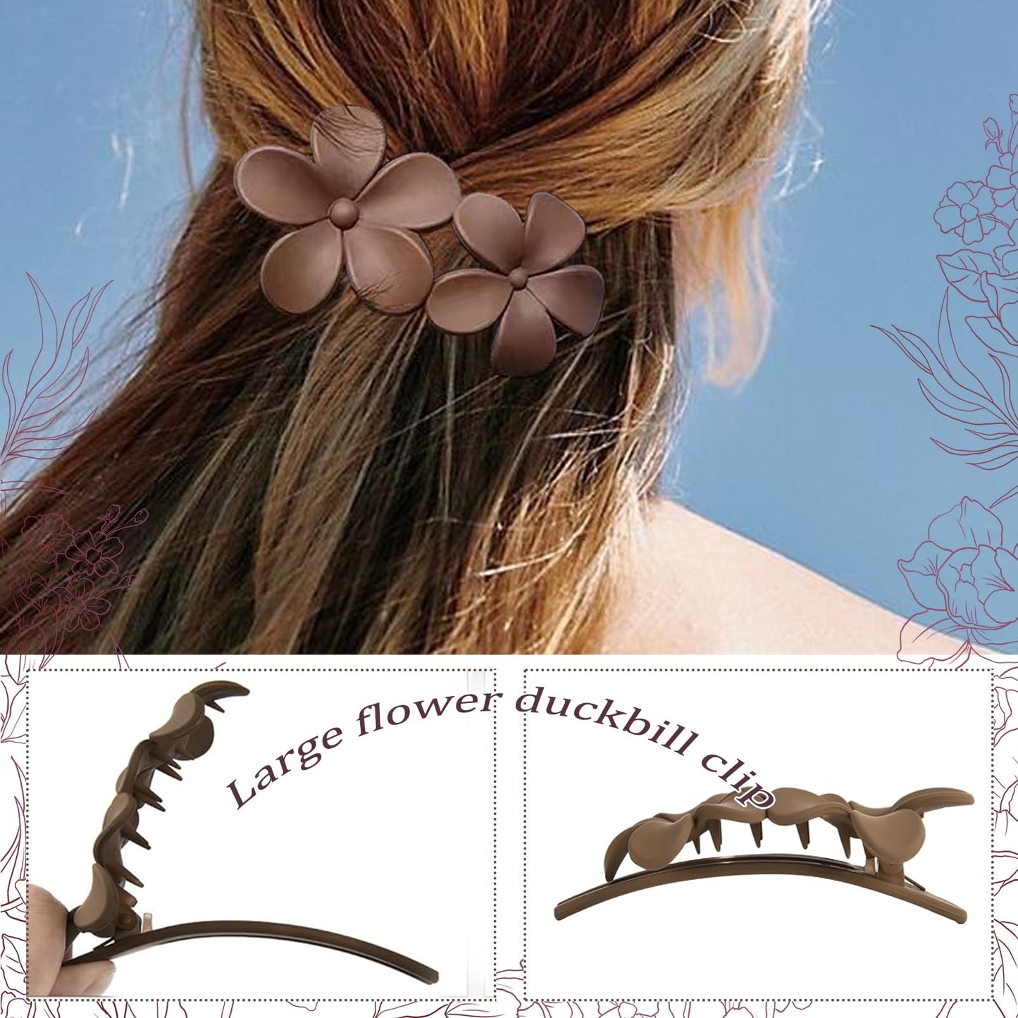 6 Pcs Flat Hair Clips, 2 Styles Claw Clips for Thick Thin Hair,Flower Hair Clips Matte French Hair Barrette Stylish Lay Flat Hair Accessories for Women Girls