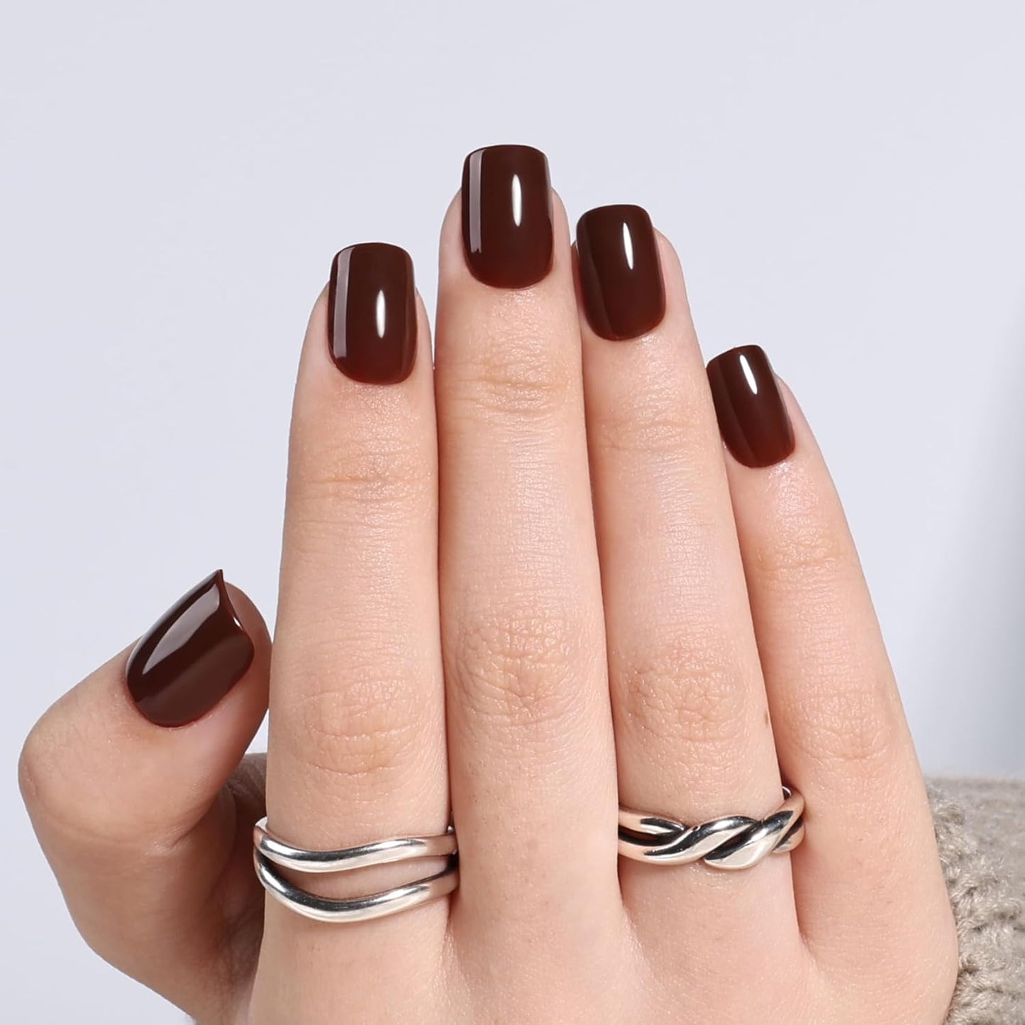 Cat Eye Press On Nails - Short Almond Fake Nails with Nail Glue | Reusable Brown Red 32-Piece Kit in 16 Sizes for Women & Girls
