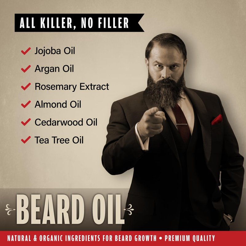 Beard Growth Oil for Men with Cedarwood and Tea Tree Oil - Easy Beard Dispenser and Pump for Mens Beard Care - Sulfate Free Beard Softener - Thickening Beard Exfoliator for Men 2oz - Made in USA