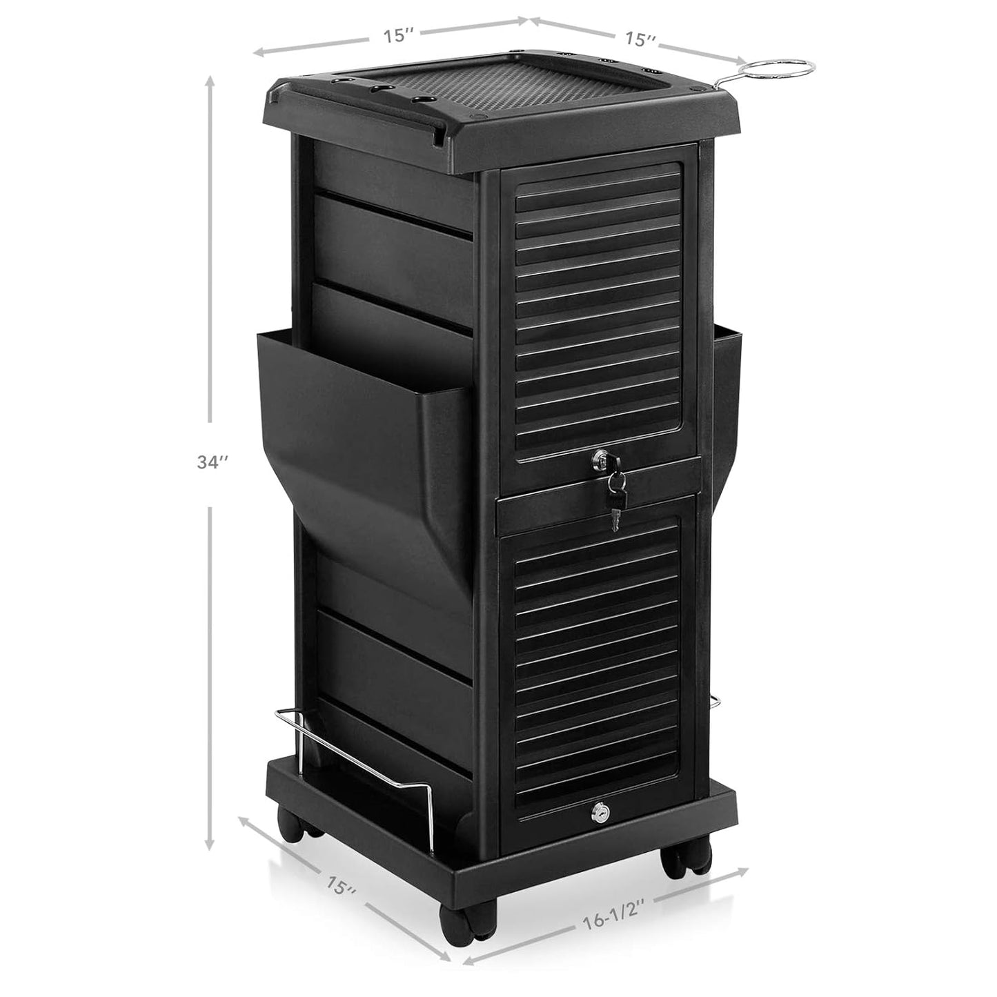 Saloniture Premium Rolling Trolley Cart - Locking Design with Pockets | Black