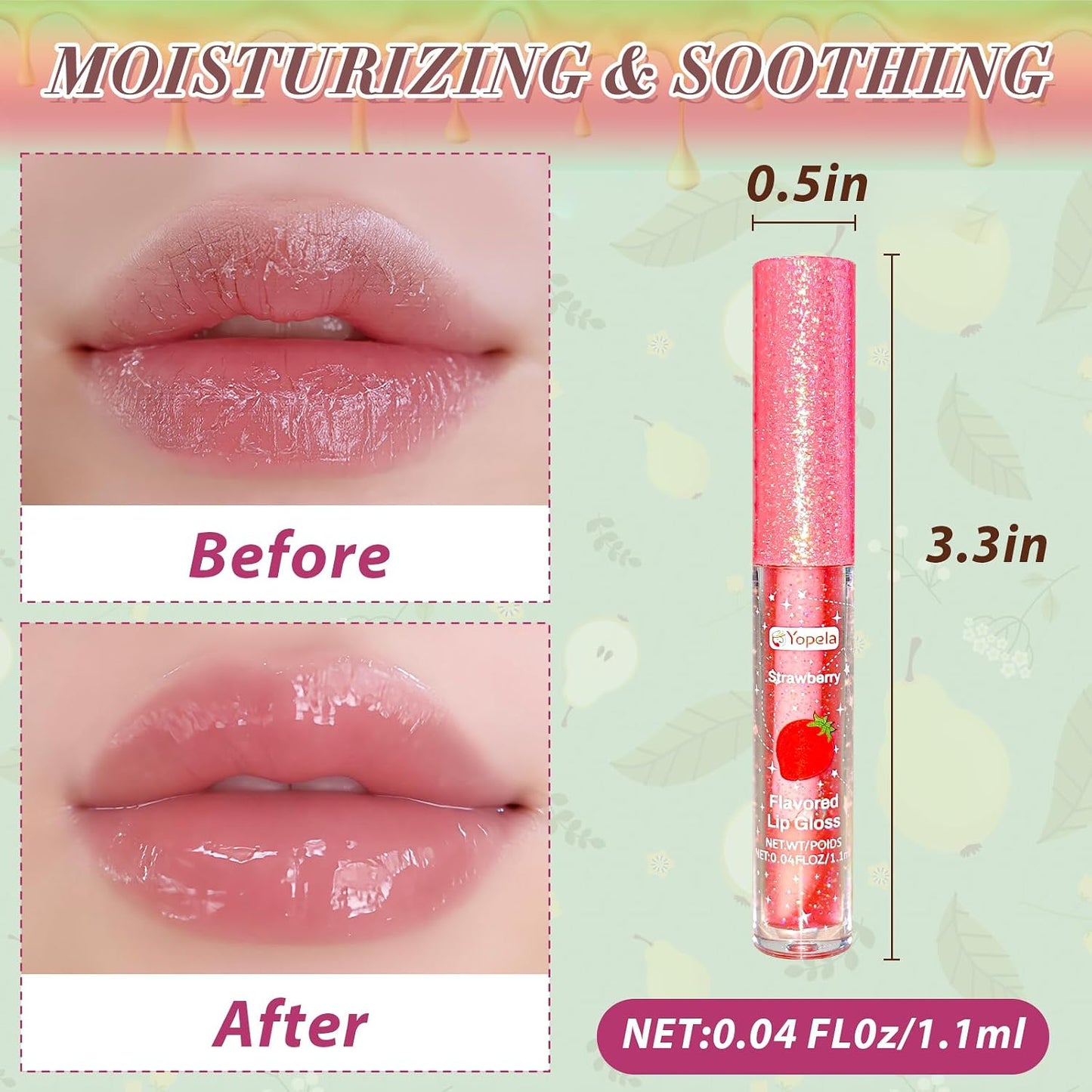 Yopela 12pcs Lip Gloss Set - Moisturizing Glitter Lip Gloss with Vitamin E & Natural Oils | Fruity Flavors for Girls & Teens