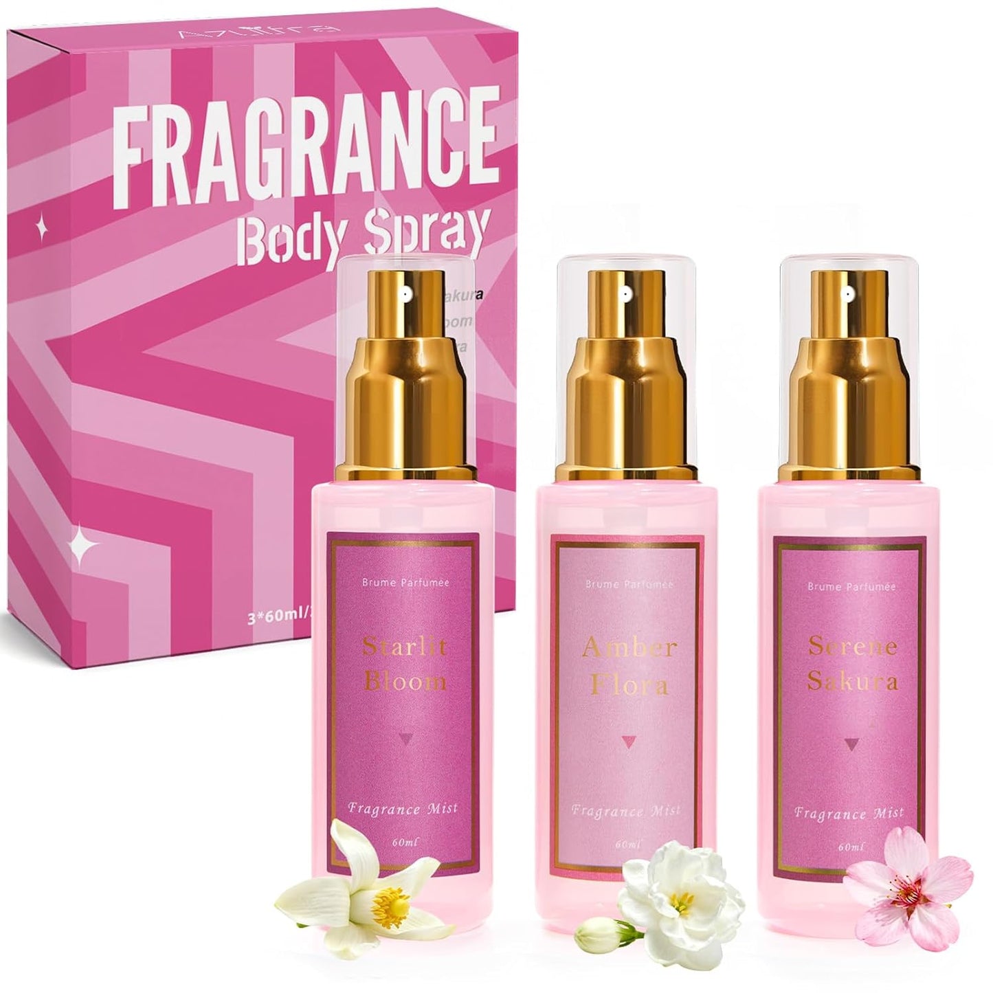 Azulfra Body Spray for Women - Fragrance Mist Gift Set | Travel Size, 3 Pack, 2 Fl. Oz Each