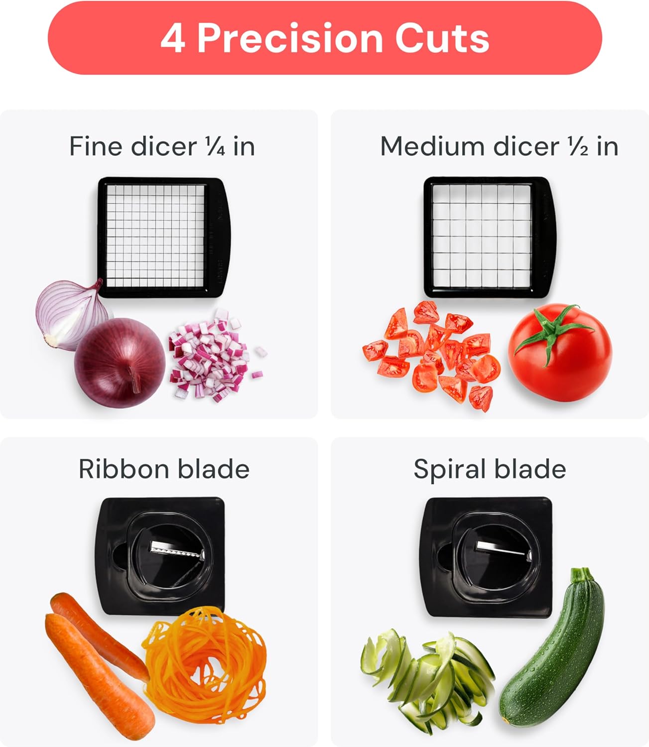 Pro Vegetable Chopper & Spiralizer - 4-in-1 Food Chopper with Container | Kitchen Gadget in White