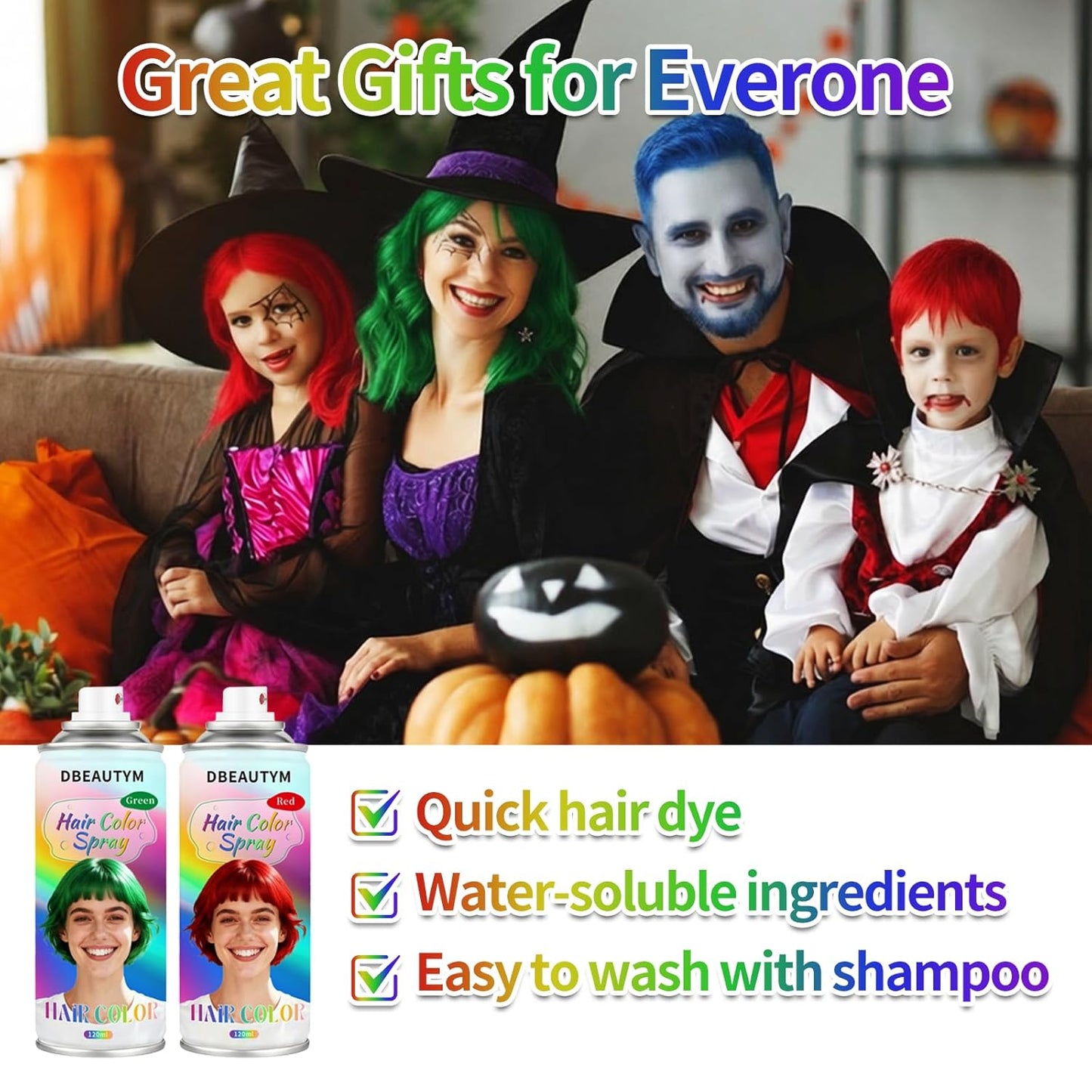 Temporary Hair Color Spray - Washable & Quick Drying for Kids, Women, Men | 4 Colors Available (Red, Blue, Purple, Green)