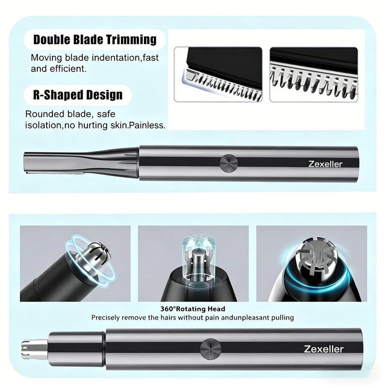 ZEXELLER Electric Nose Hair Trimmer Eyebrow Trimmer for Men Women, 7-in-1 Painless Facial Grooming Kit, USB Rechargeable IPX7 Waterproof Precision Trimmer for Nose Ear Eyebrow Beard Body Hair