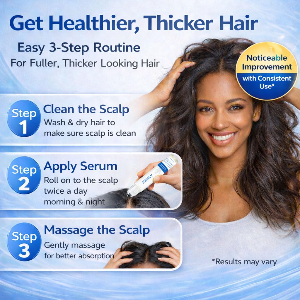 ASHIEE Hair Growth Roller On with Rosemary & Ginger–Precision Roll-On Hair Growth Serum for Thinning Hair, Edges & Crown–Vegan, Clean Formula for Men & Women–Boosts Fuller, Thicker-Looking Hair
