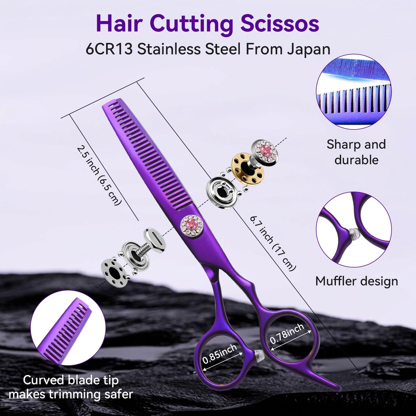 Japanese 6Cr13 Steel Hair Cutting Scissors Kit, 21-Pcs Barber Shears Set