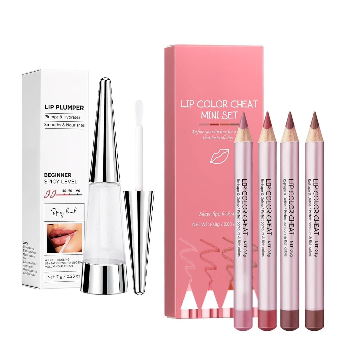 2-in-1 Lip Makeup Kit - 4-Color Nude Lip Liner & Soft Pink Plumper Gloss | Long-Lasting Contour Set for Women