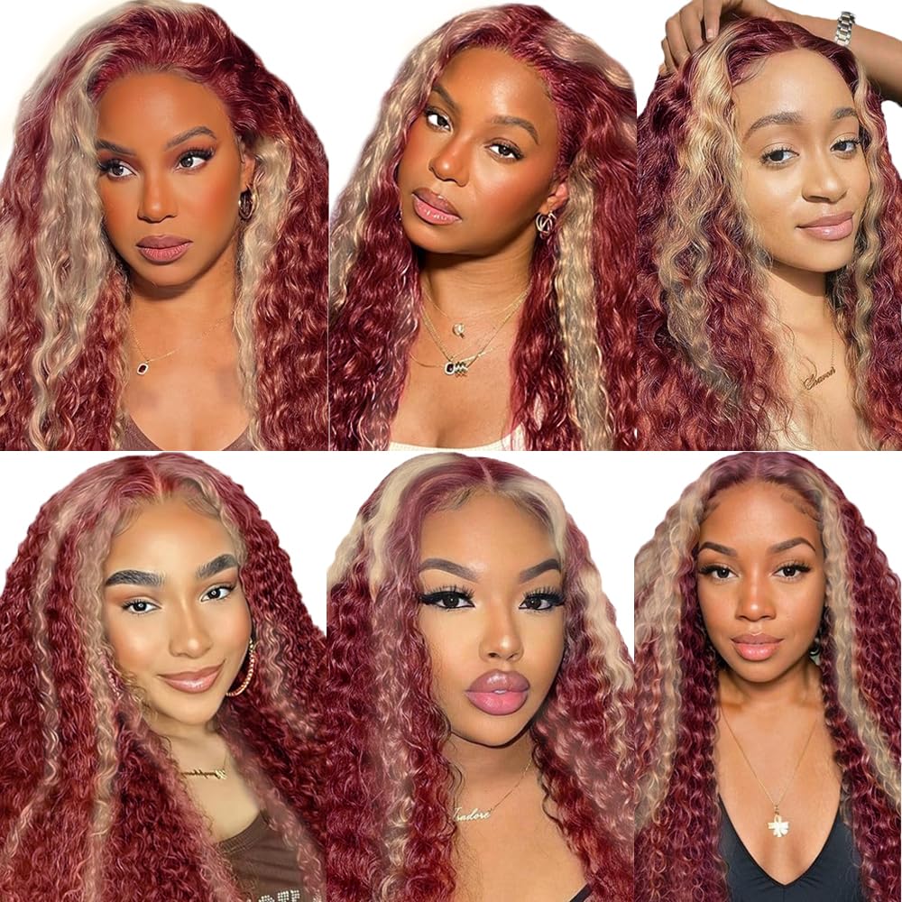 30 32 34 Inch 99J Bundles Human Hair Blonde Kinky Curly Bundles 8A Brazilian Virgin Double Weft Color 2 Tone Burgundy Mixed With 613 Bundles Hair Extensions 100g/Bundle