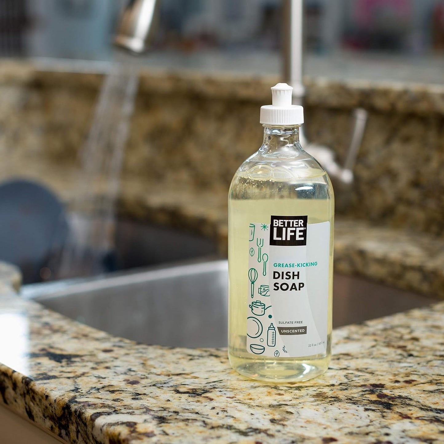 Better Life Dish Soap - Liquid Dishwashing Soap with Vitamin E and Aloe for Home & Kitchen Sink - No Gloves Required Kitchen Soap for Sensitive Skin - 22oz (Pack of 2) Unscented
