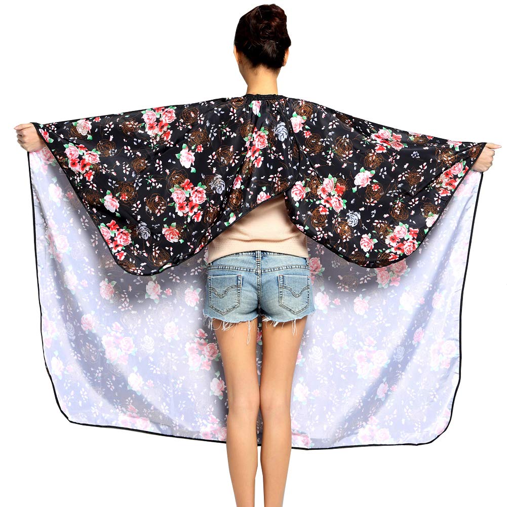 Professional Hair Stylist Color Cape Shampoo&Cutting Hairdressing Capes with Snap Closure,Rose Flower Waterproof Hairdresser Cloth Barber Gown Wrap,55"x63" (Rose)
